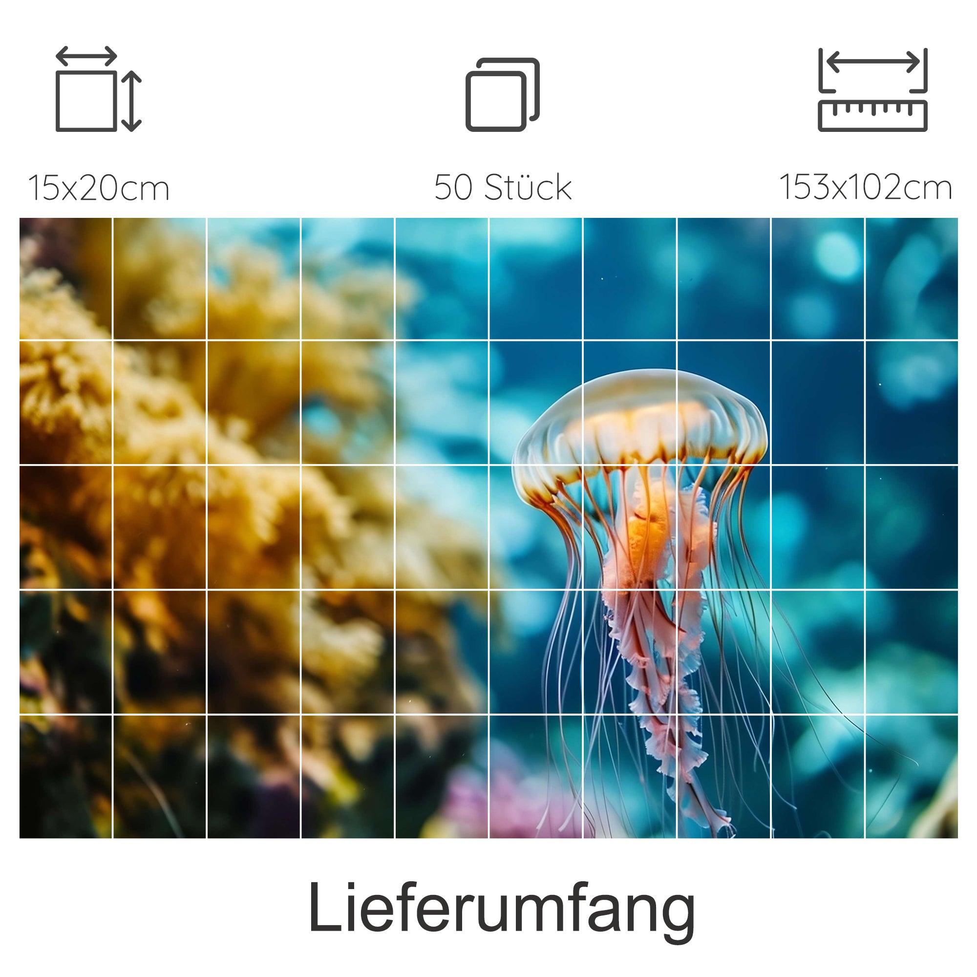 Medusa in Blau- und Orangetönen, 50 Teile, 15x20 cm.