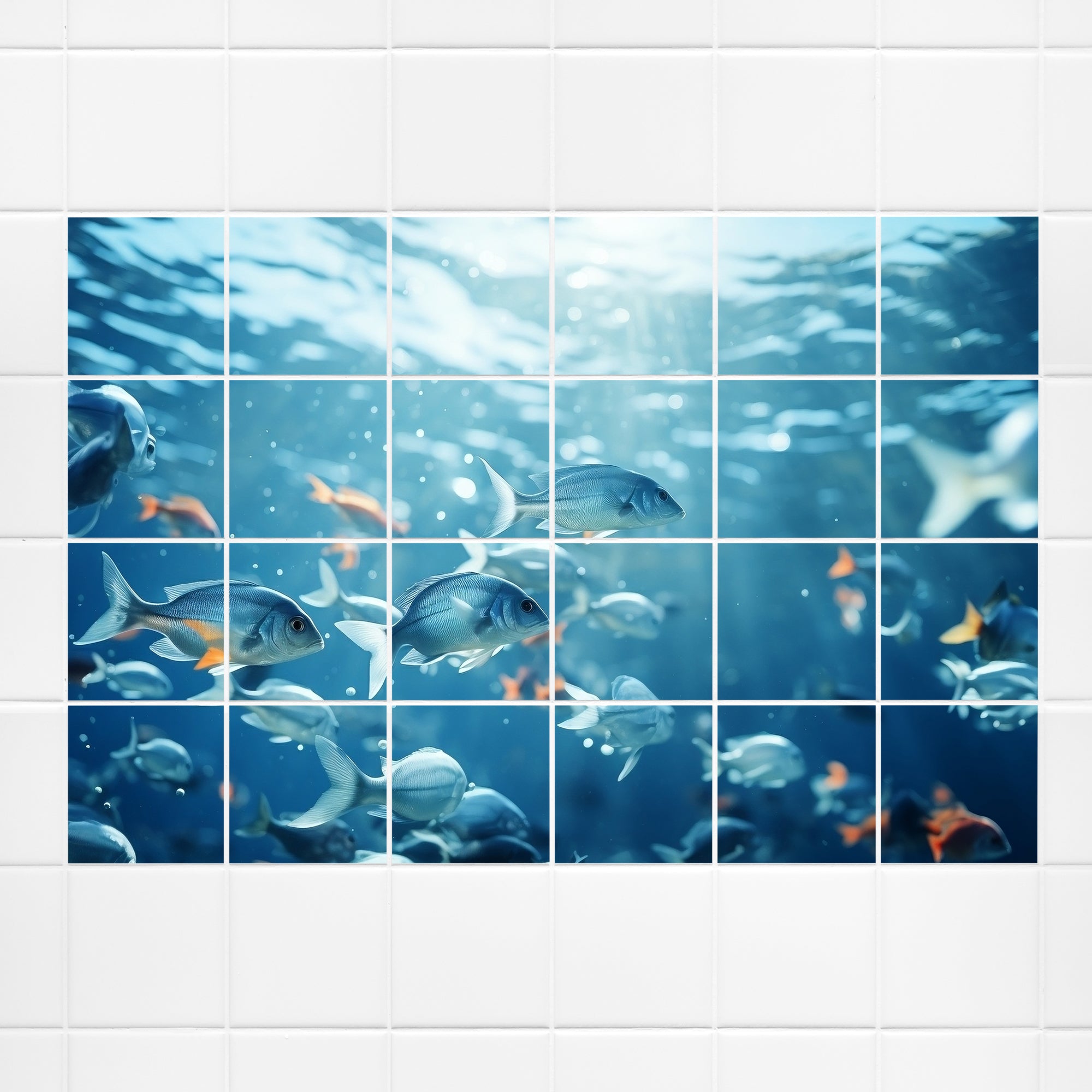 Fische im blauen Wasser, lebendige Unterwasserwelt.