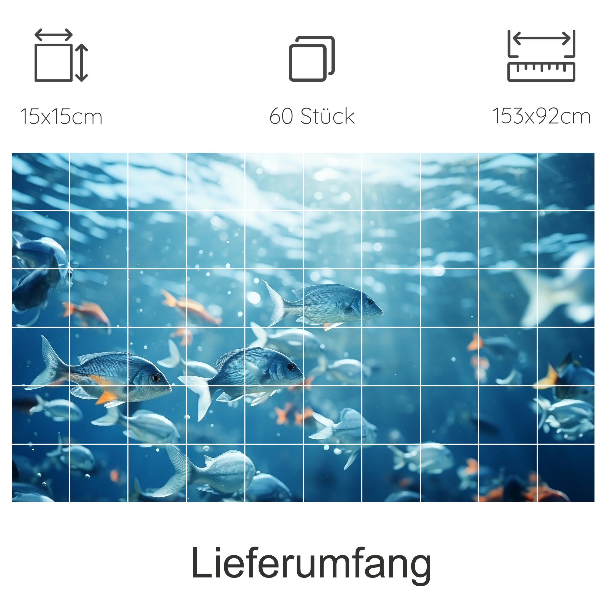 Unterwasserwelt mit Fischen, blaues Farbschema, 60 Teile.