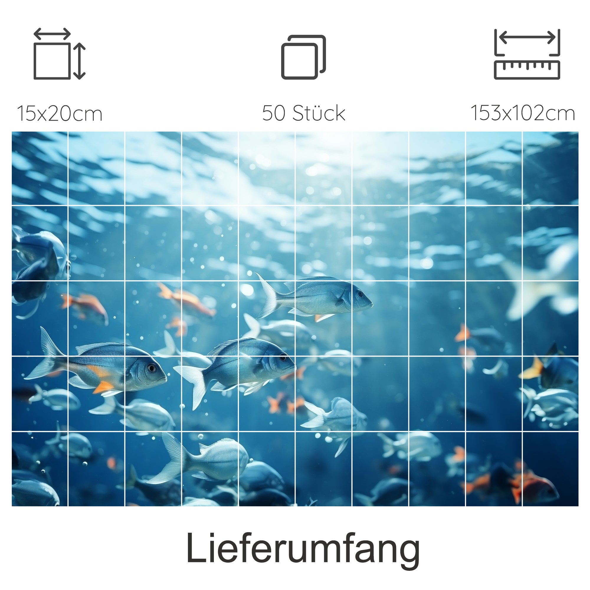 Unterwasserwelt mit bunten Fischen, blaues Wasser, 50 Teile.