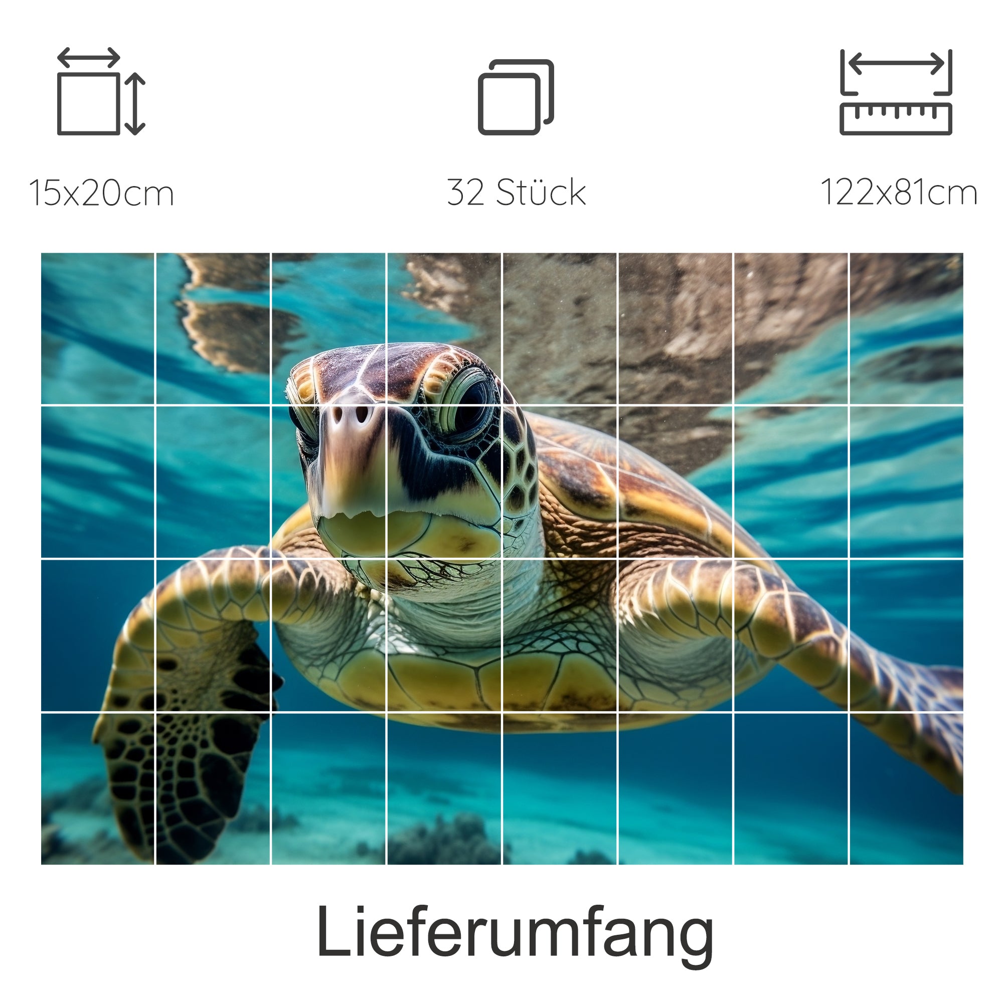 Schildkröte unter Wasser, lebendige Farben, 32 Teile.