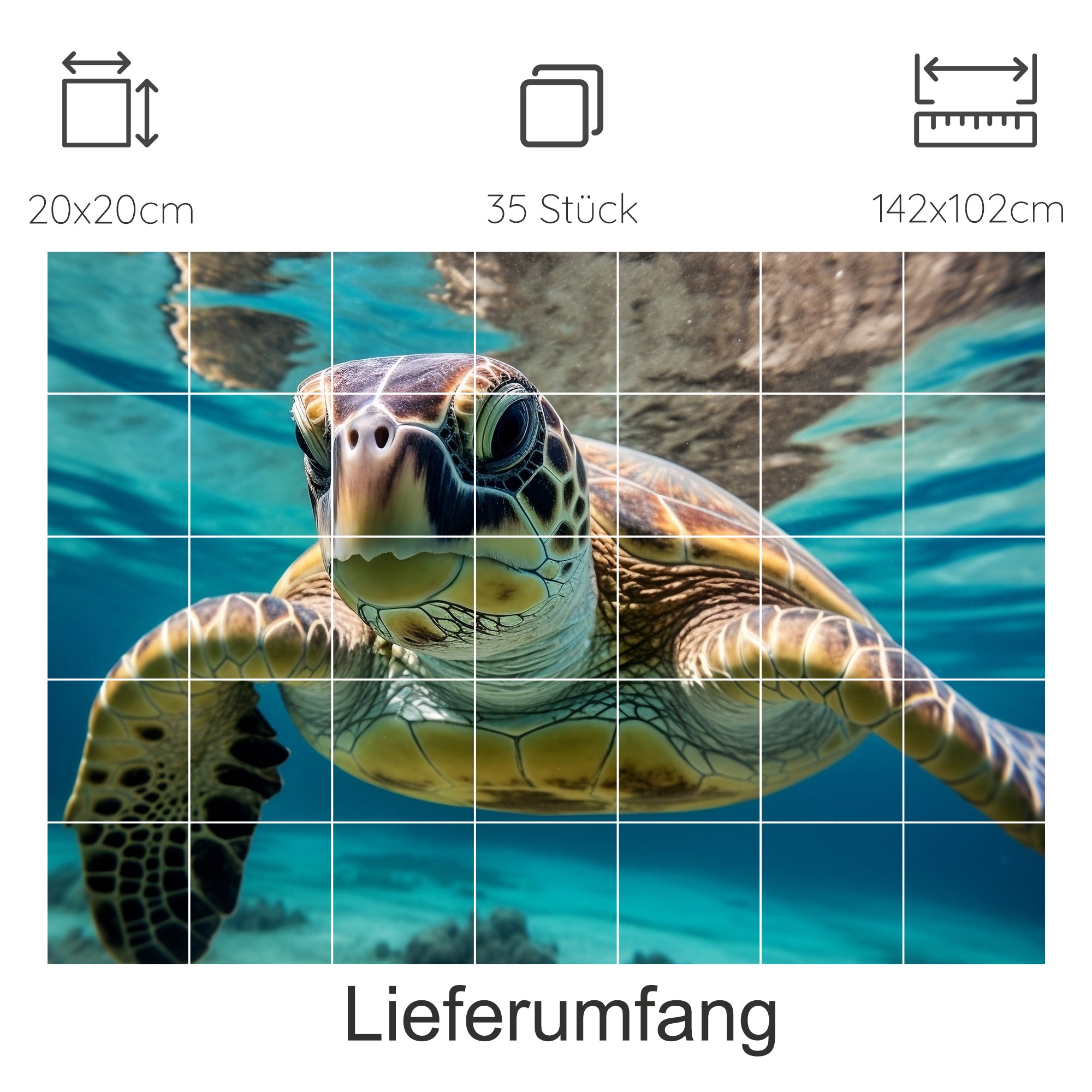 Grüne Meeresschildkröte im Wasser, 35 Stück Puzzle.