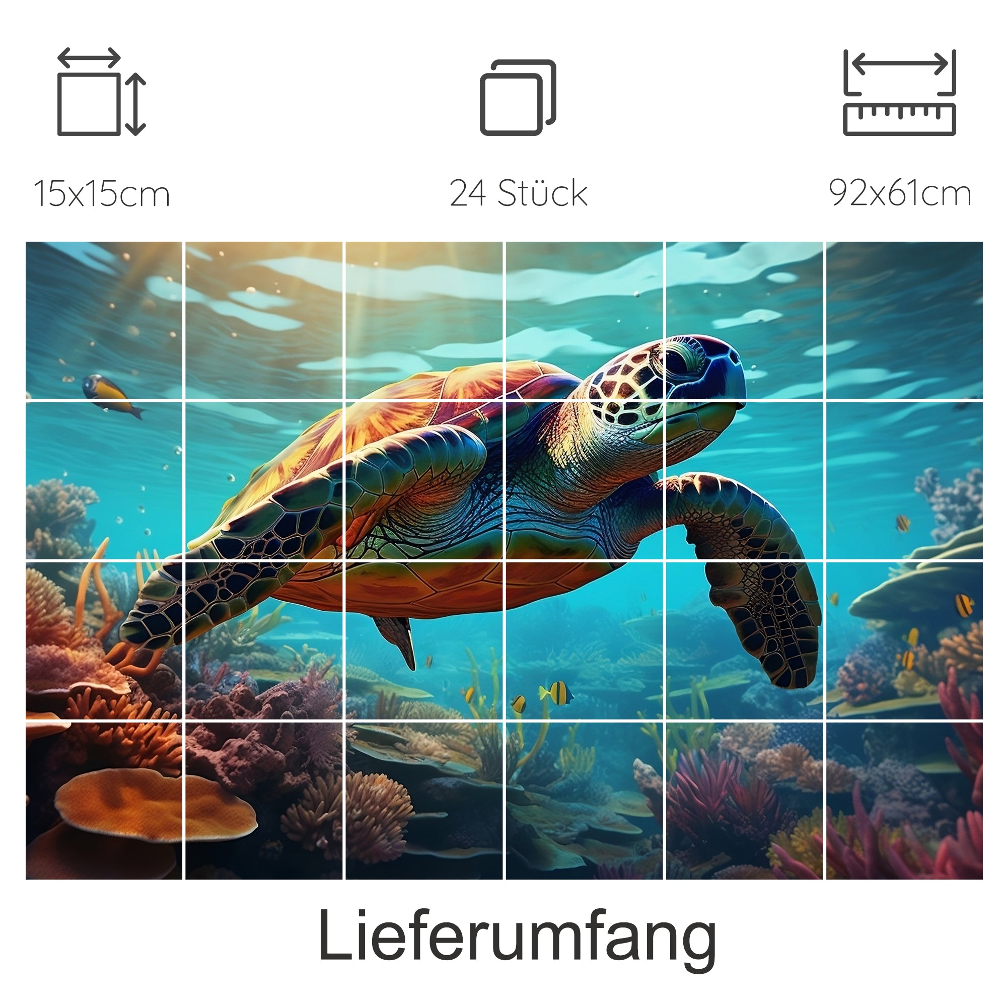 Schildkröte im Wasser, lebendige Farben, Korallenriff.