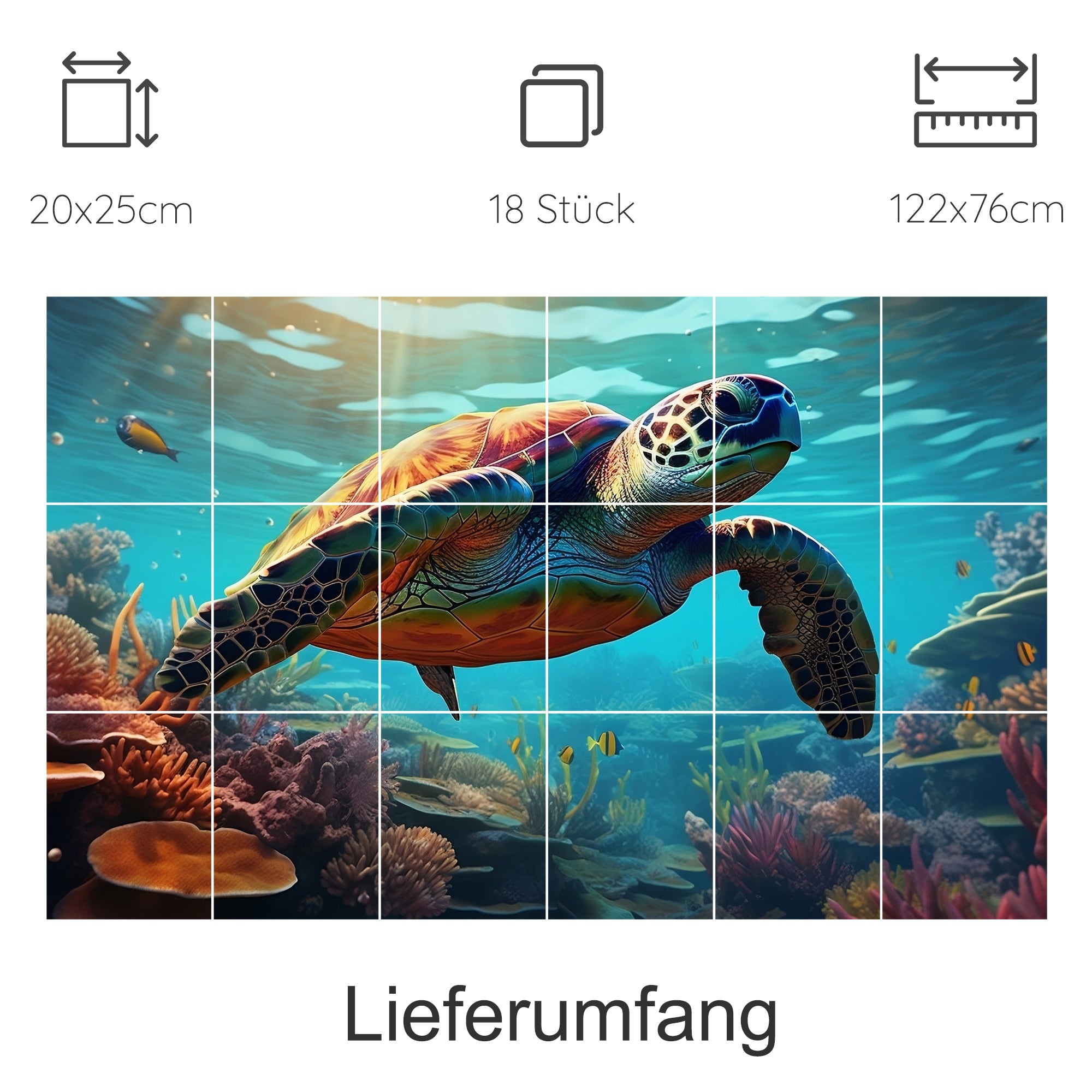 Schildkröte im Wasser, lebendige Farben, Korallenriff.