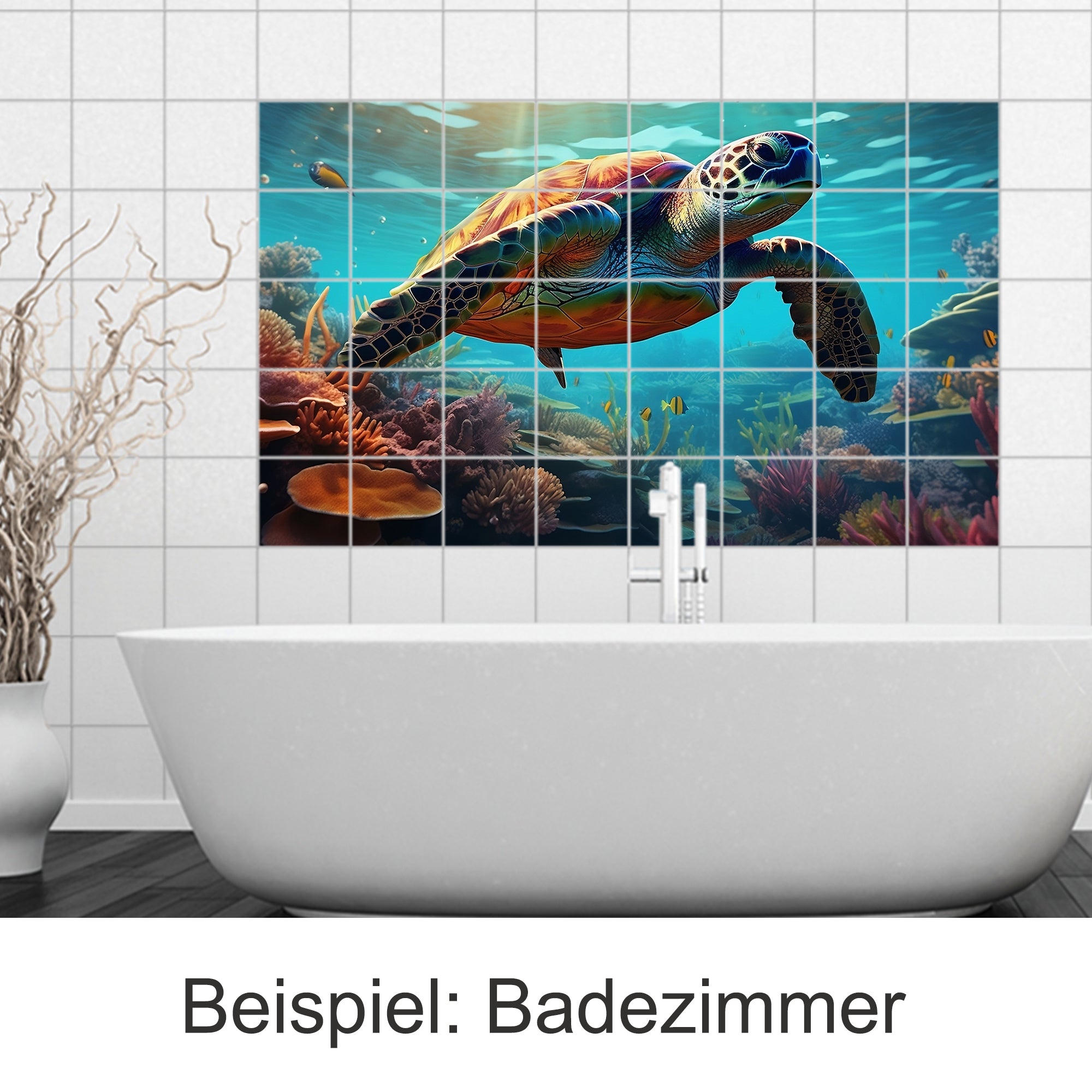 Schildkröte im Wasser, lebendige Farben, Unterwasserwelt.