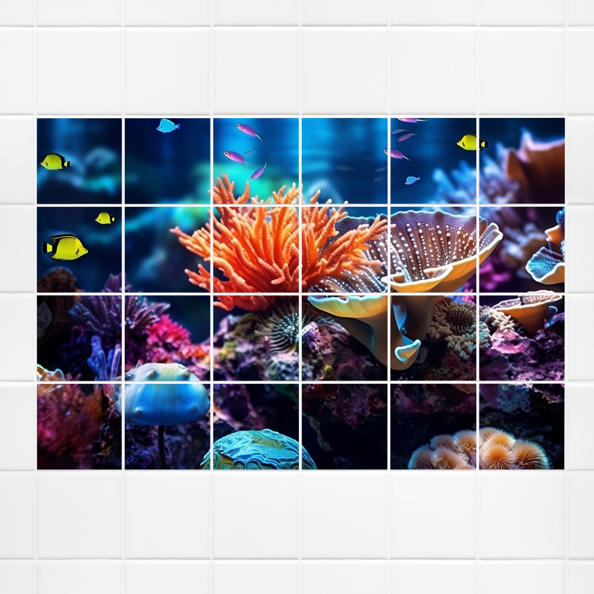 Bunte Korallenriffe mit Fischen und Meereslebewesen.