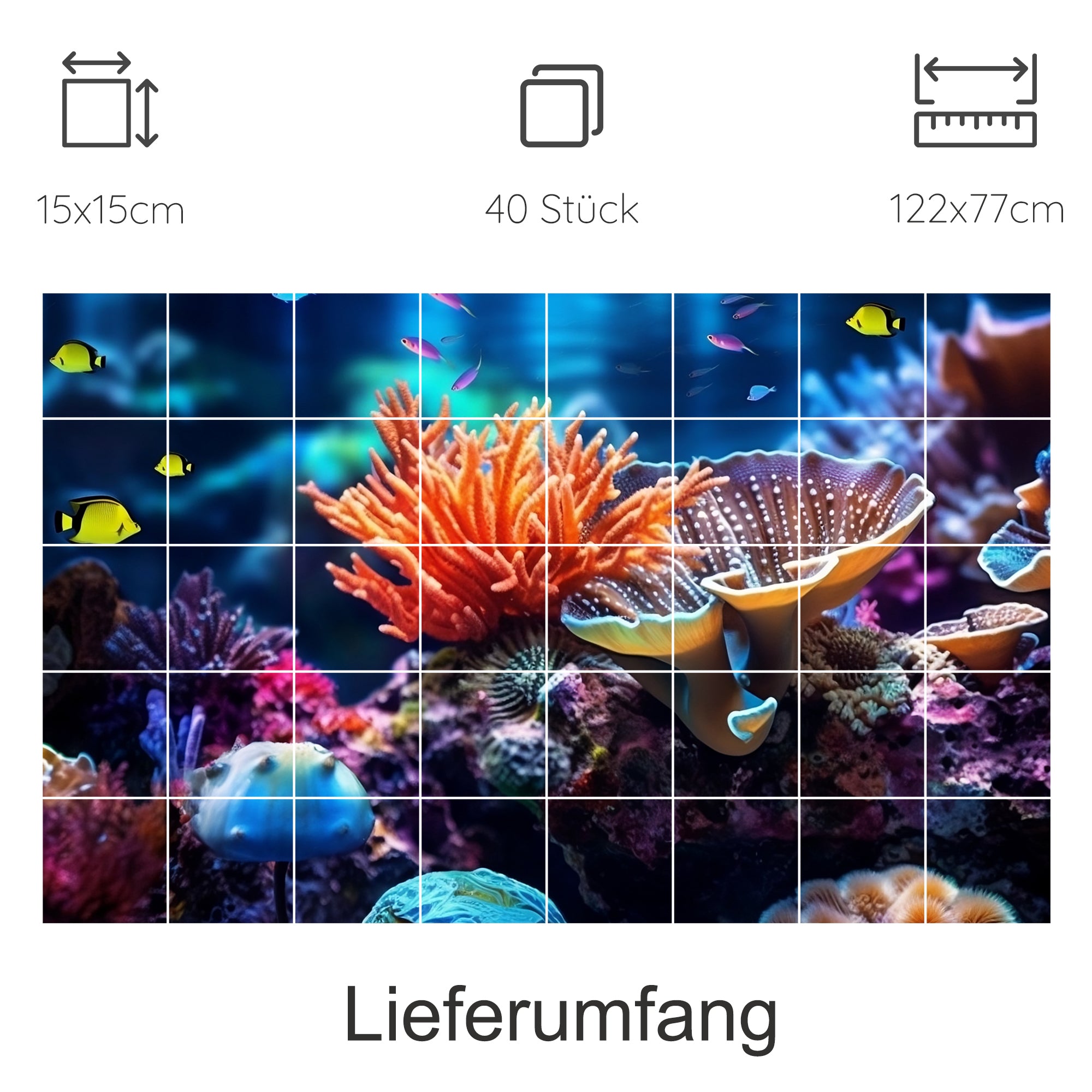 Bunte Korallenlandschaft mit Fischen, 40-teiliges Puzzle.