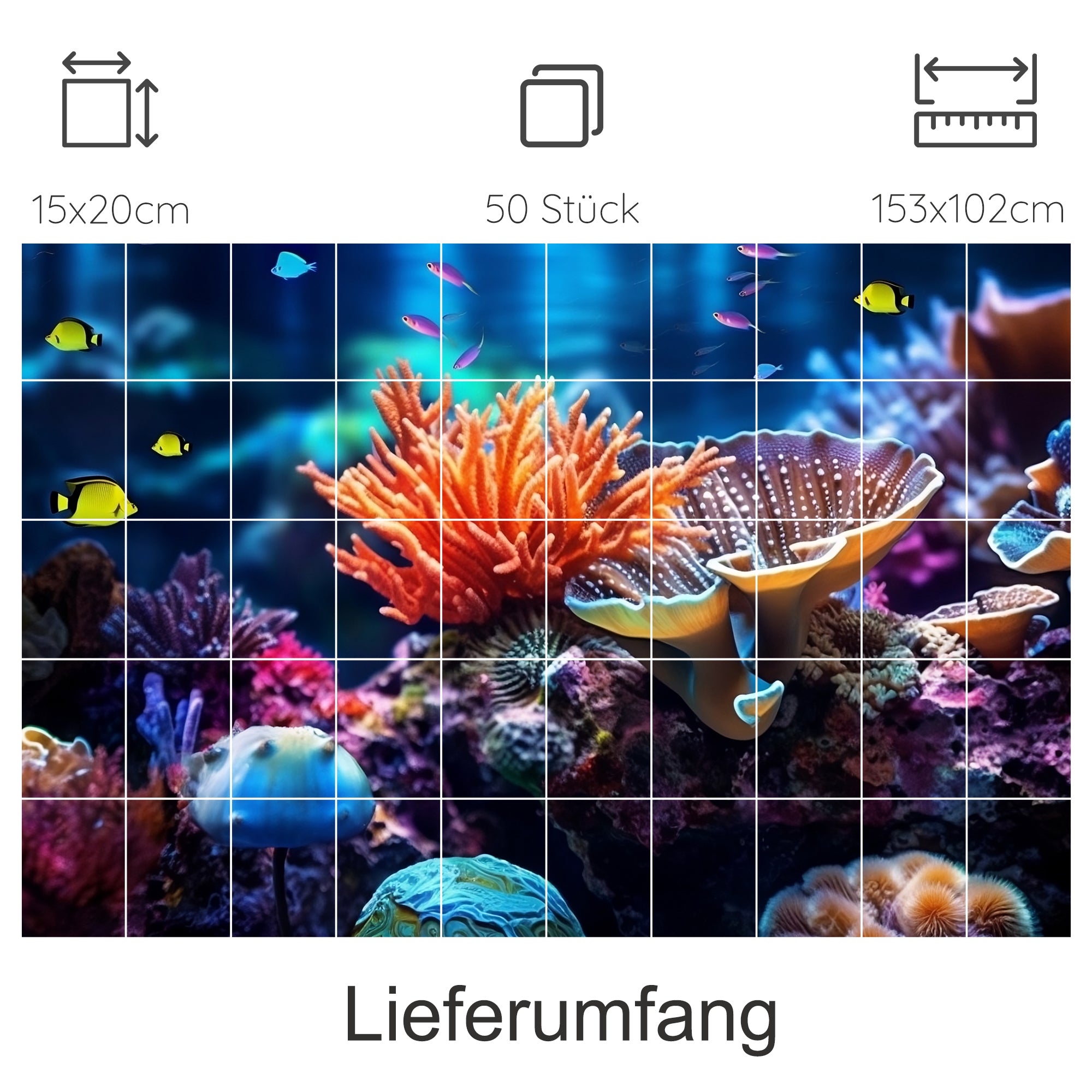 Bunte Korallenlandschaft mit Fischen, 50 Teile Puzzle.