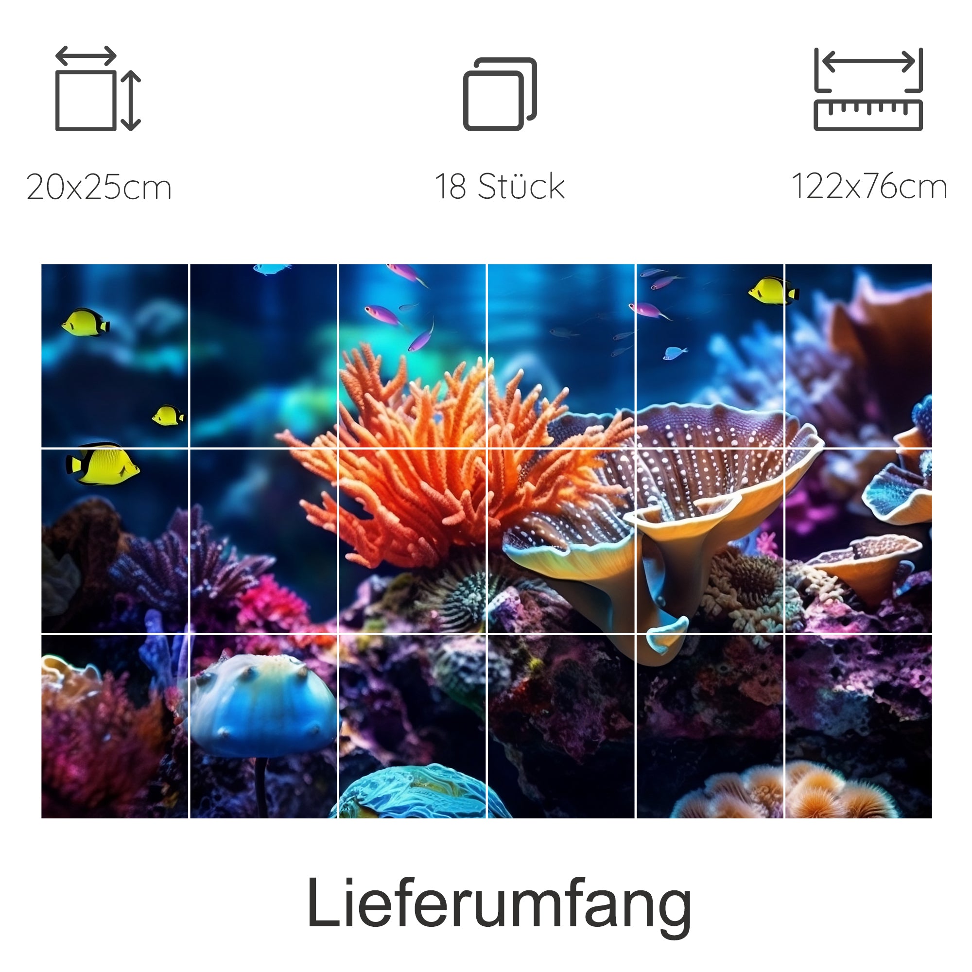 Bunte Korallen und Fische in aquatischer Umgebung.