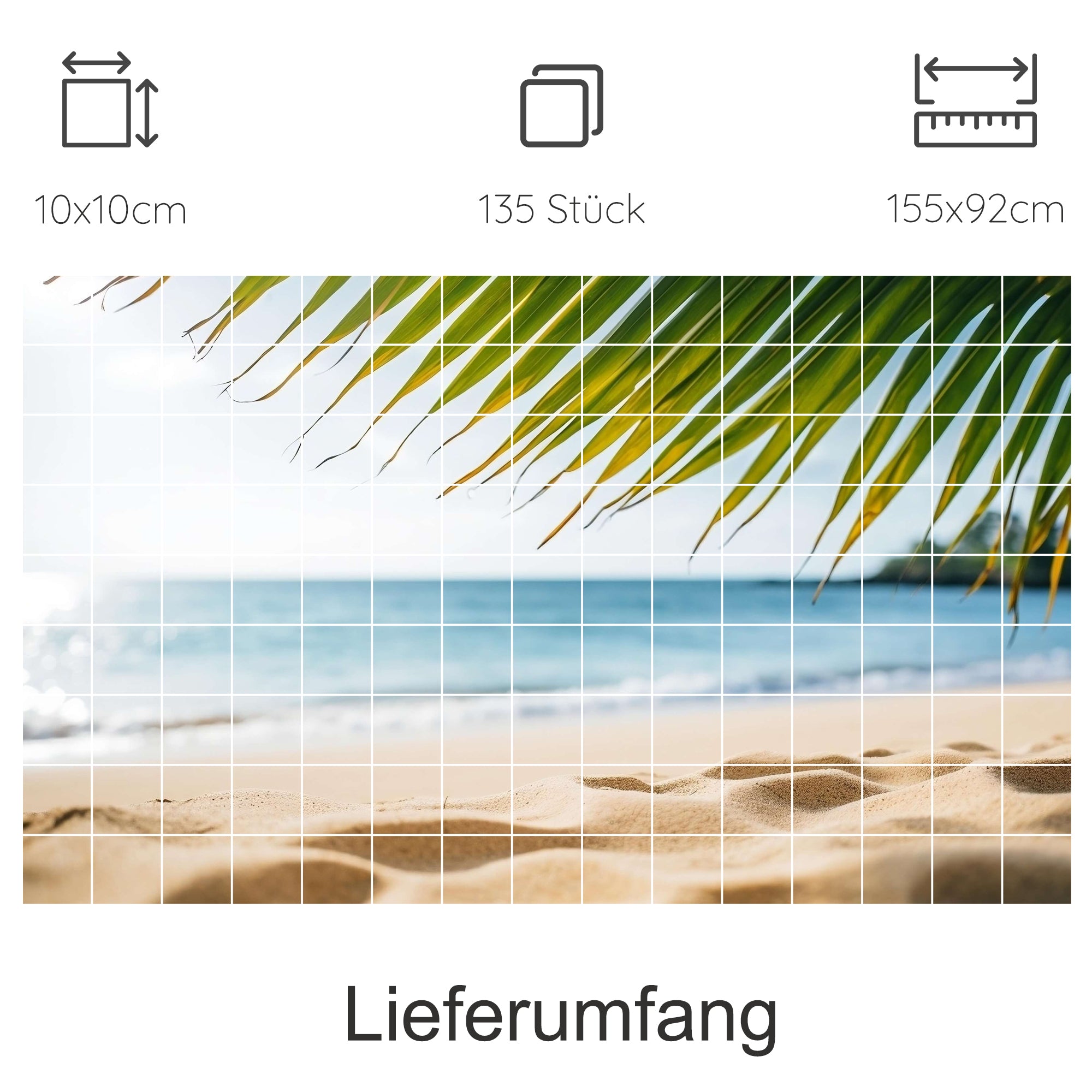 Sandstrand mit Palmen, hellblaues Wasser, 135 Teile.