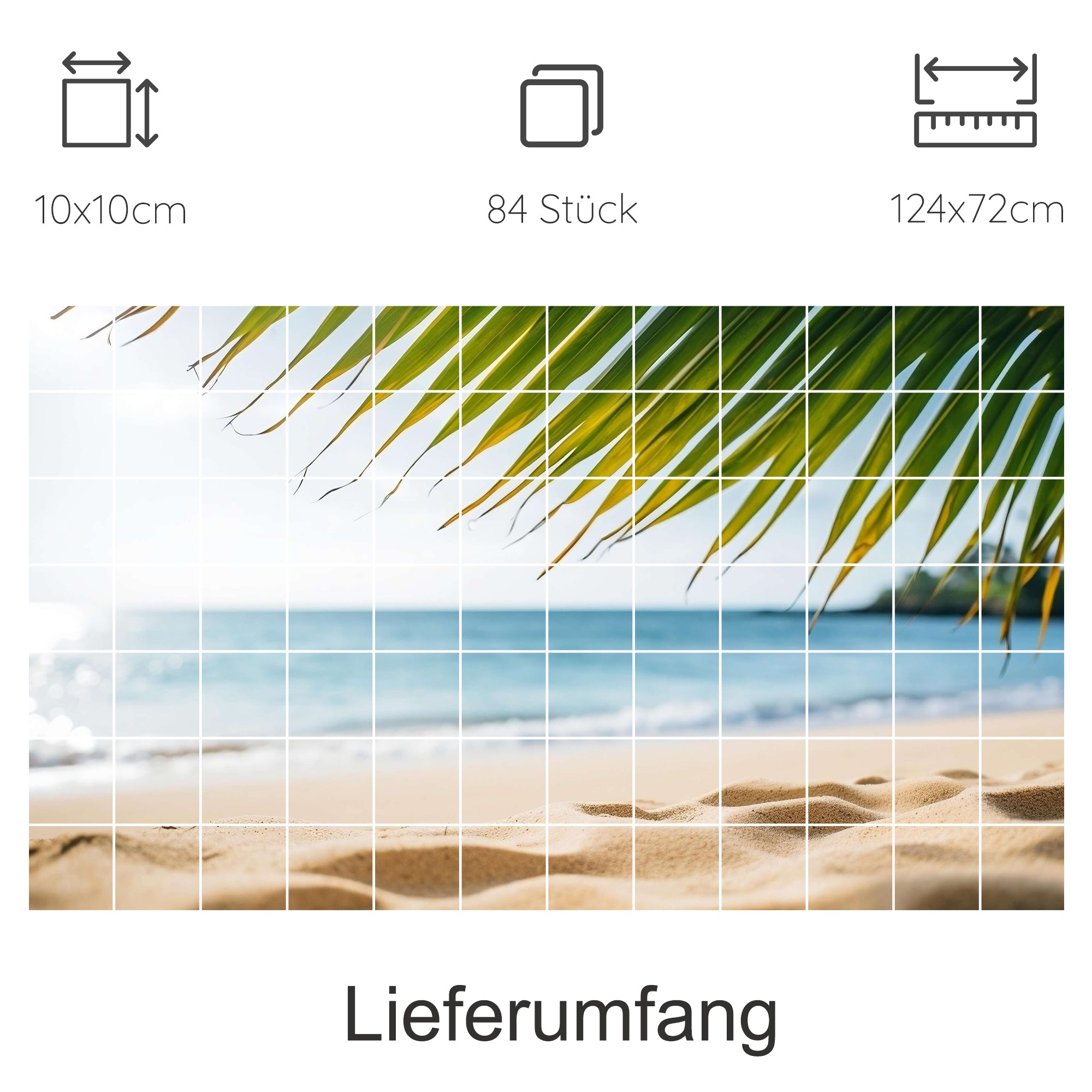 Sandstrand mit Palmen, 84 Stück, 10x10 cm.