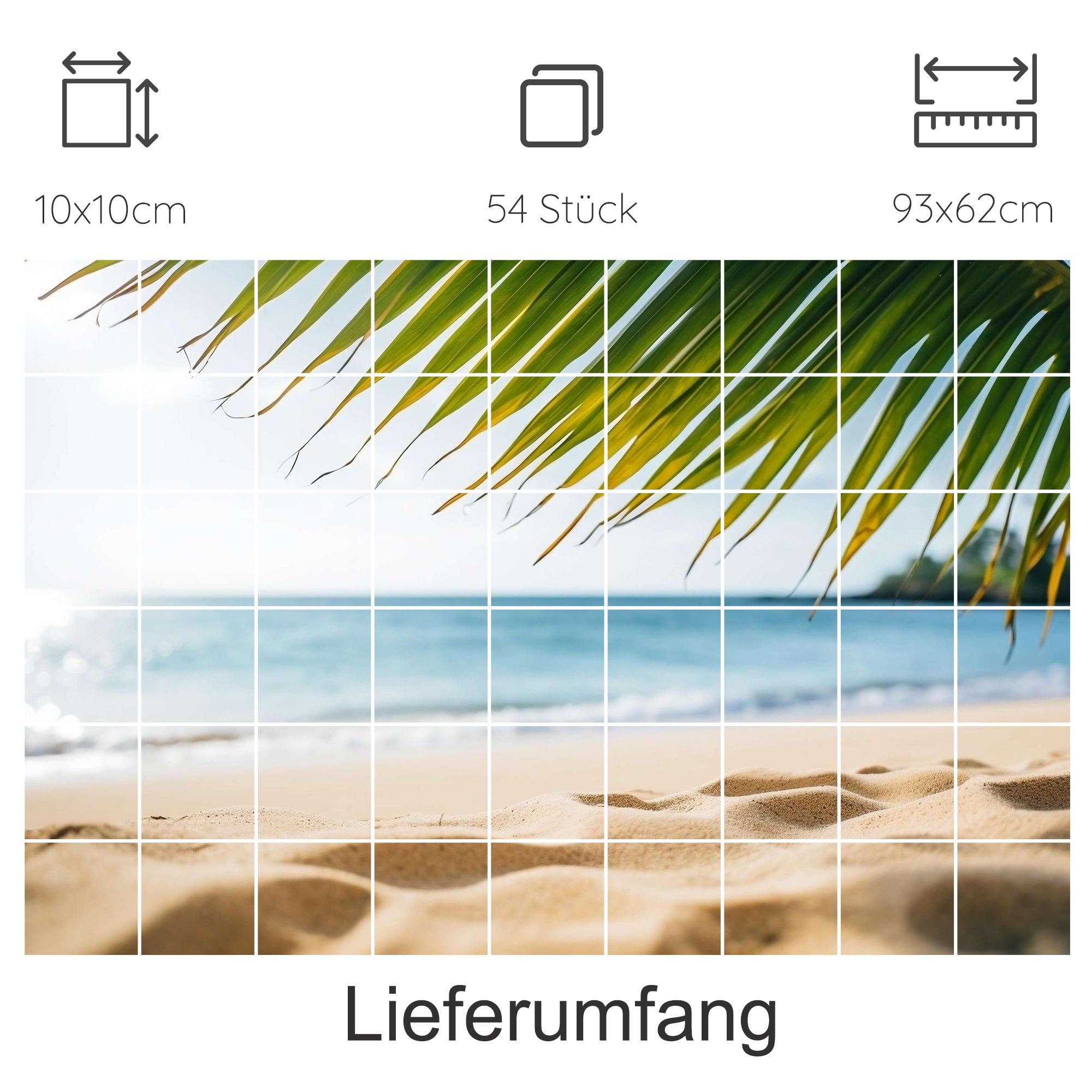 Sandstrand mit Palmen, 54 Teile, 10x10 cm.