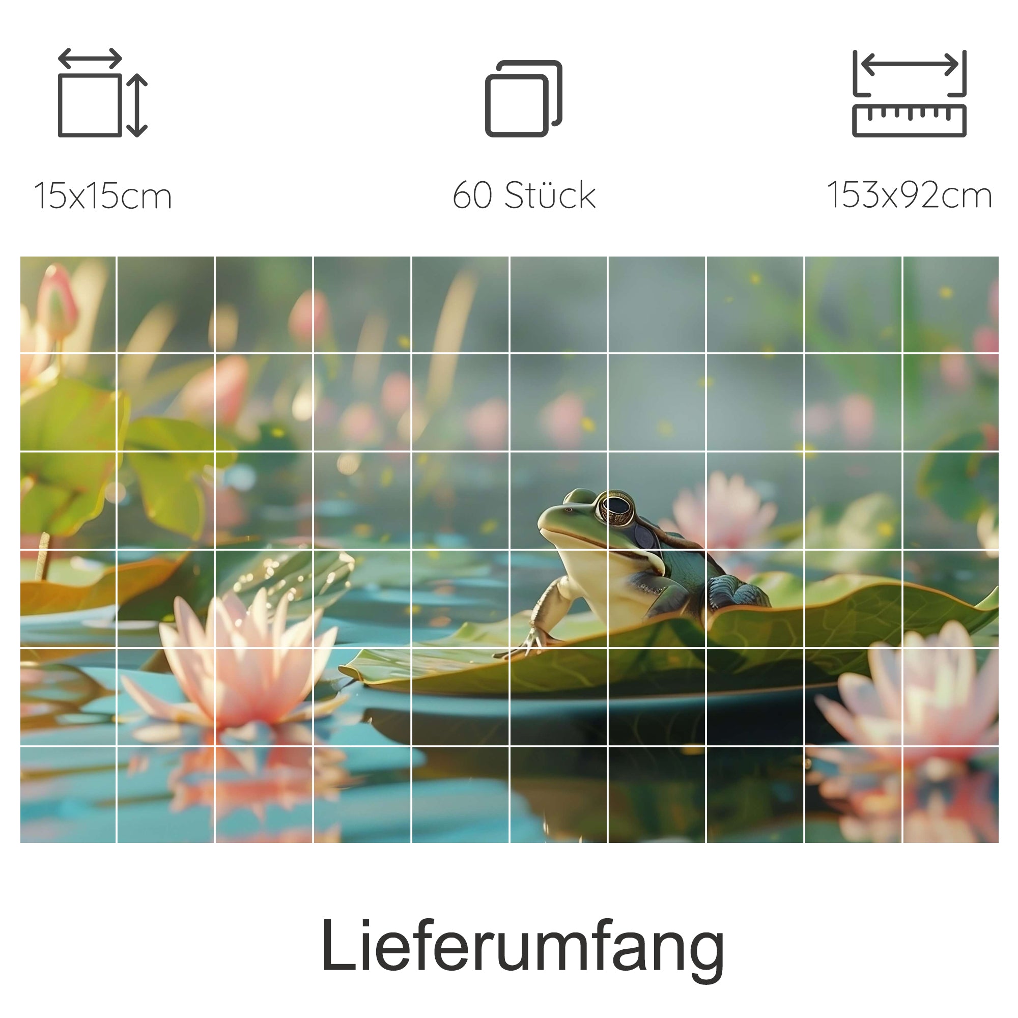 Frosch auf Seerosenblatt, sanfte Farben, 60 Teile Puzzle.