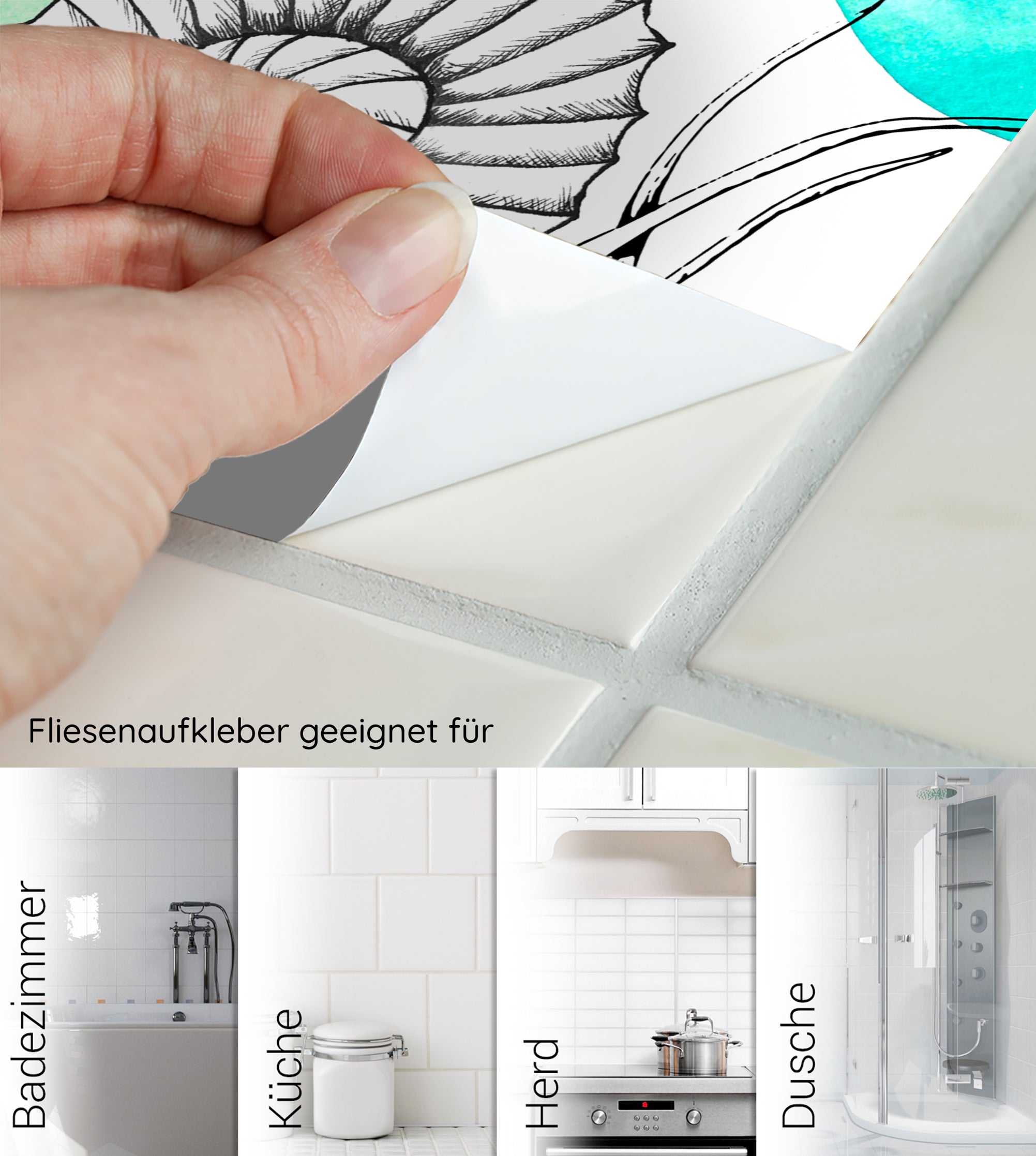 Fliesenaufkleber in verschiedenen Farben für Küche und Bad.