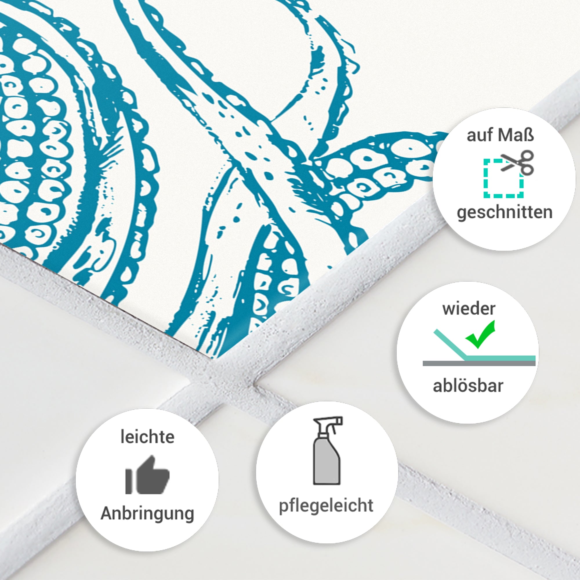 Türkisfarbener Wandaufkleber mit Oktopus-Motiv.