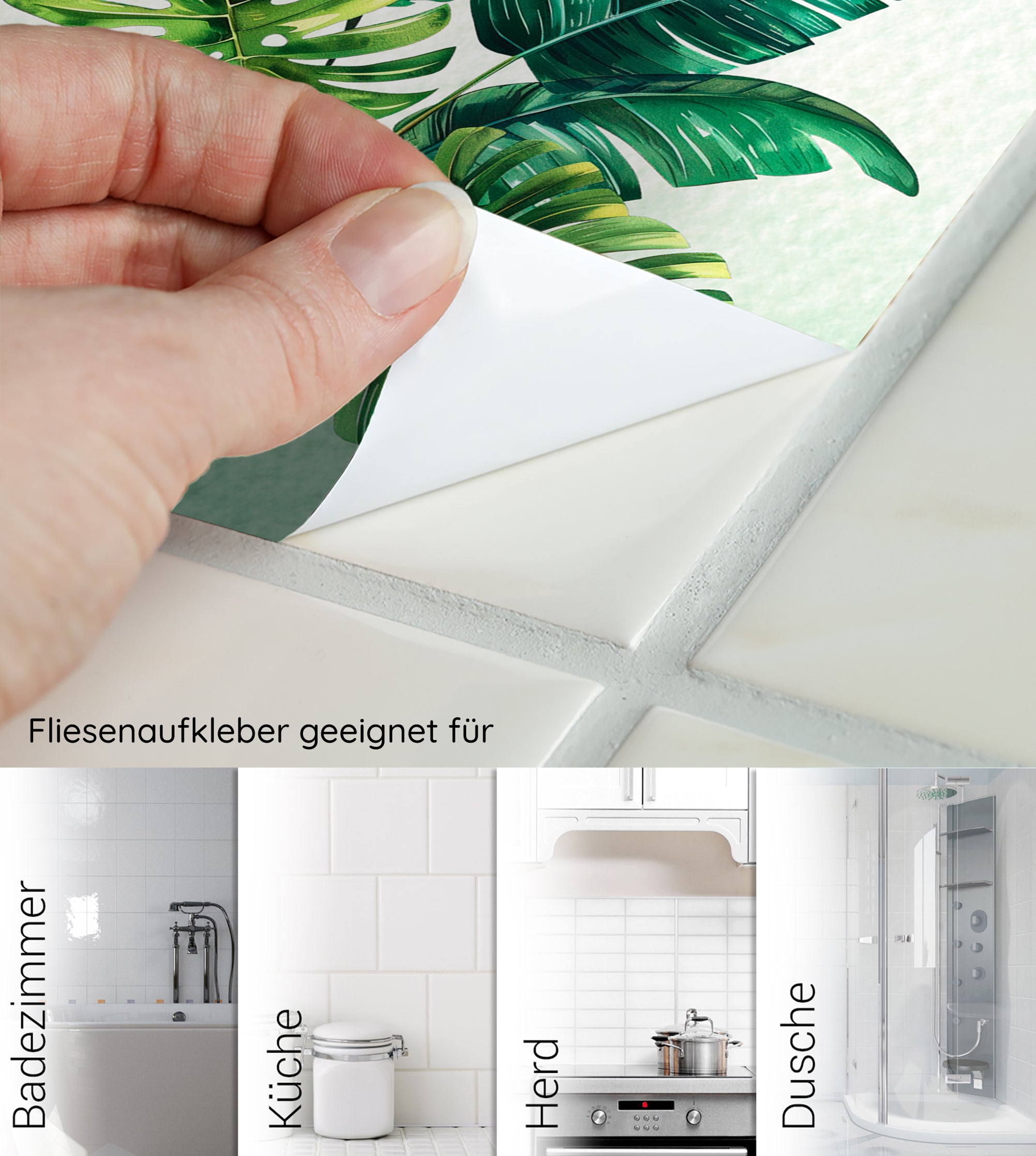 Fliesenaufkleber mit grünem Blattdesign für Badezimmer und Küche.