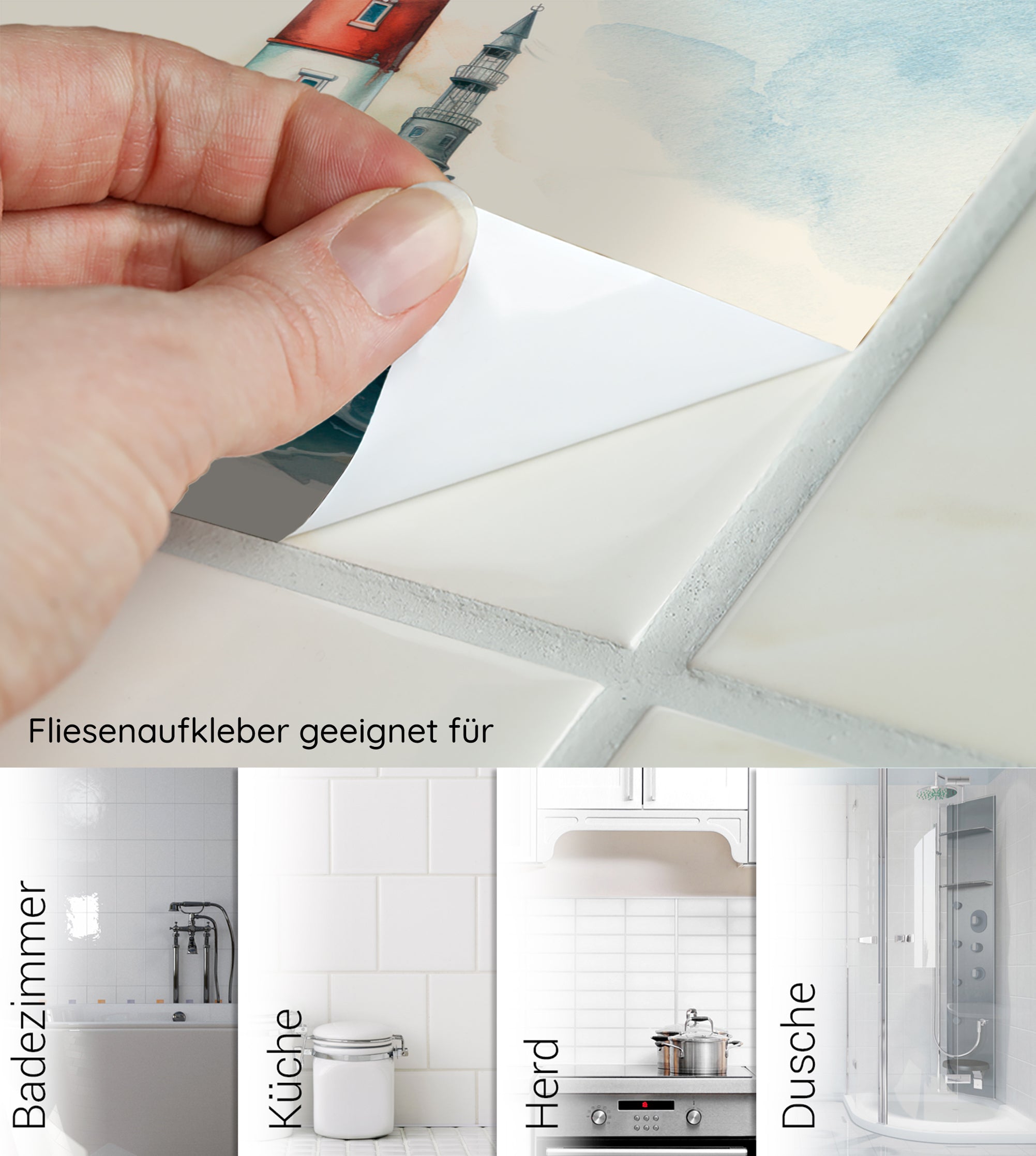 Fliesenaufkleber mit maritimem Motiv, geeignet für Badezimmer und Küche.