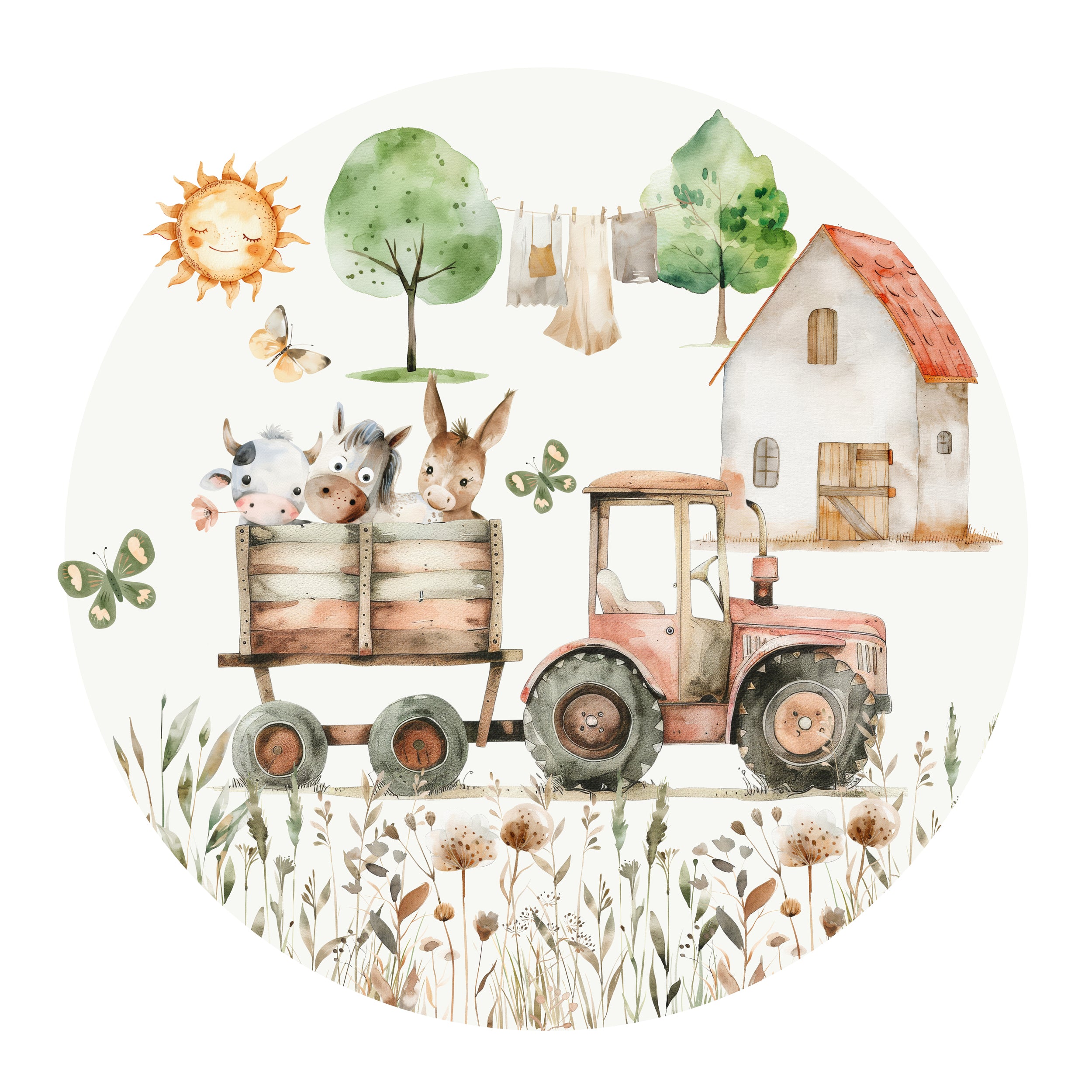 Wandtattoo Traktor mit Tieren