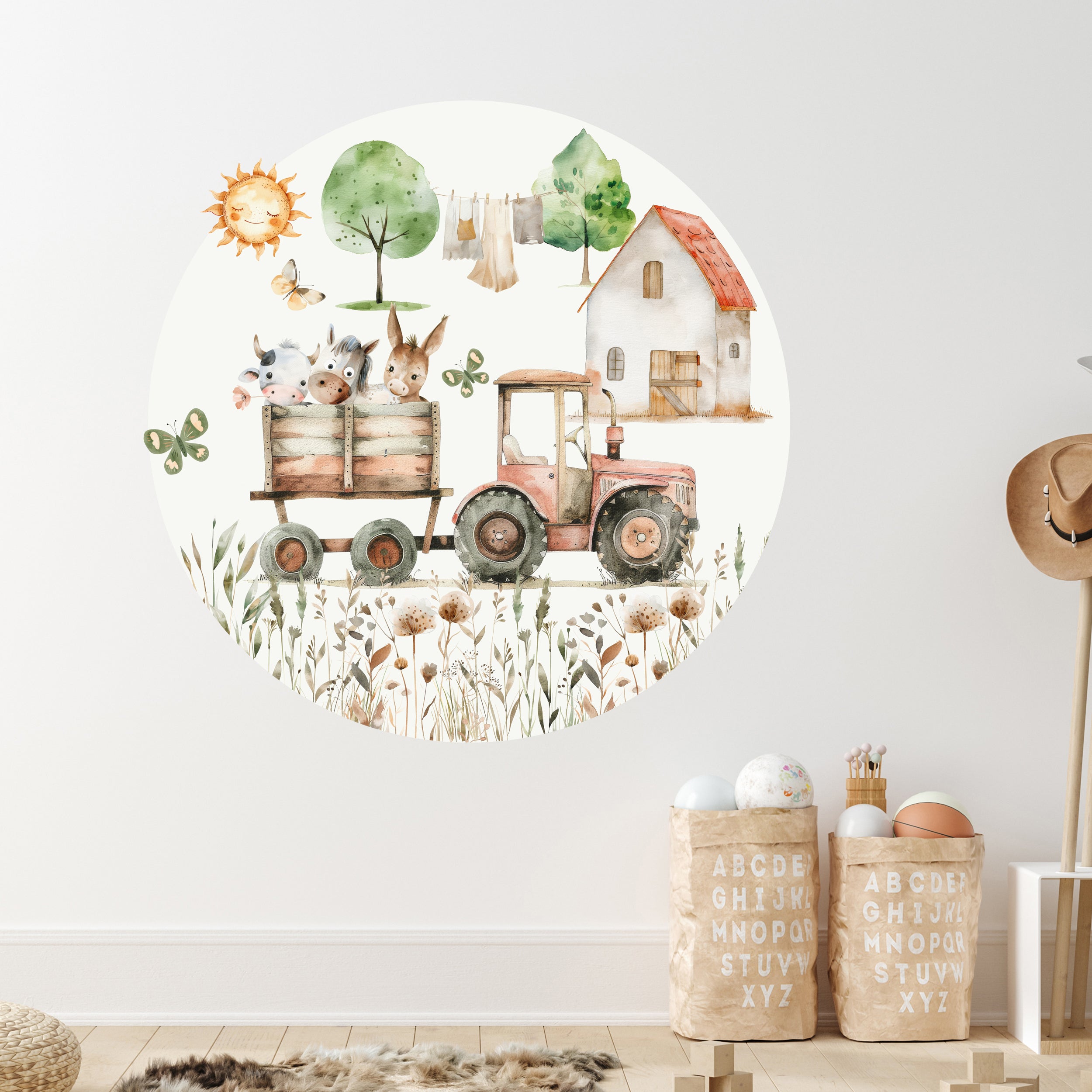 Wandtattoo Traktor mit Tieren