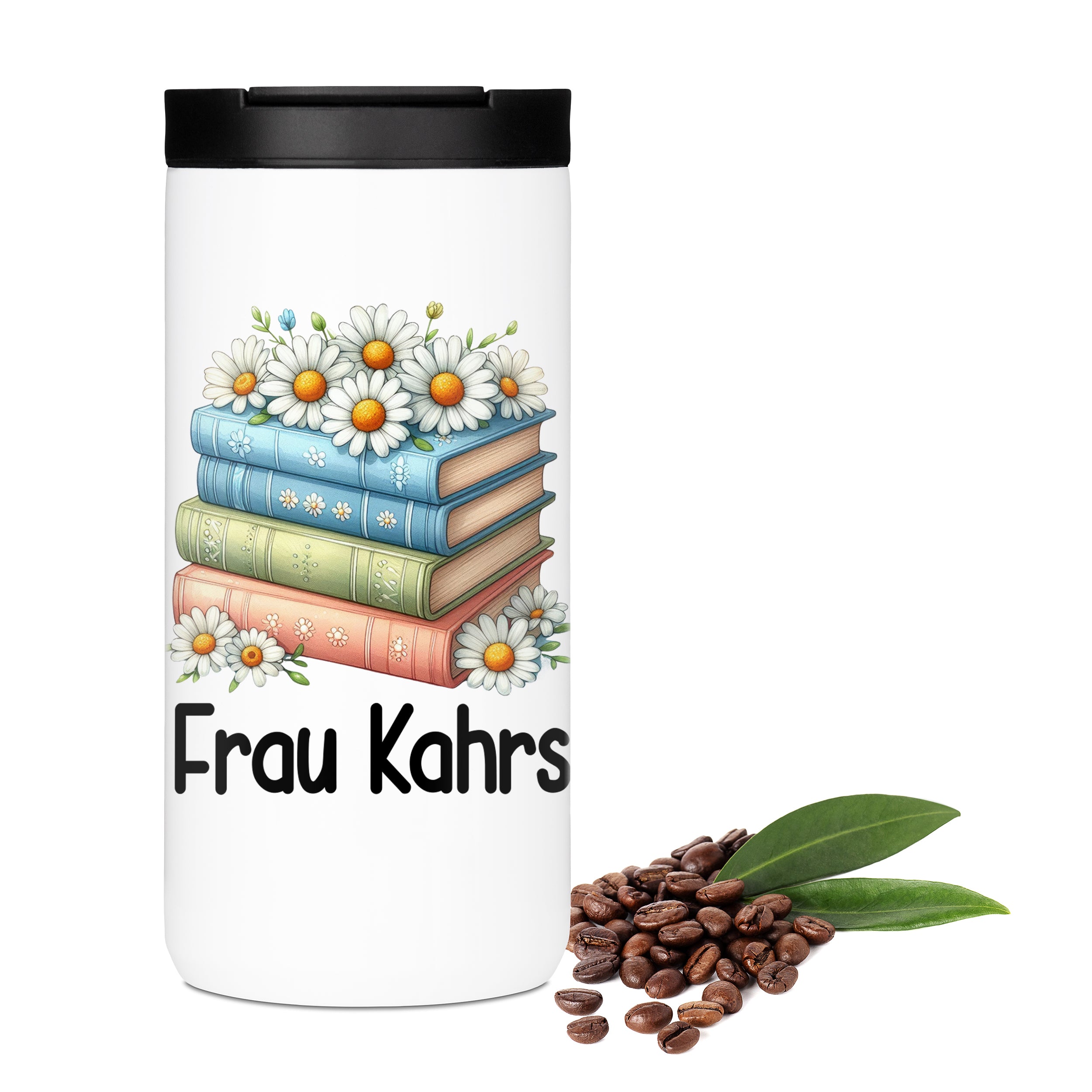 Kaffeebecher Thermo mit Bücher-Motiv