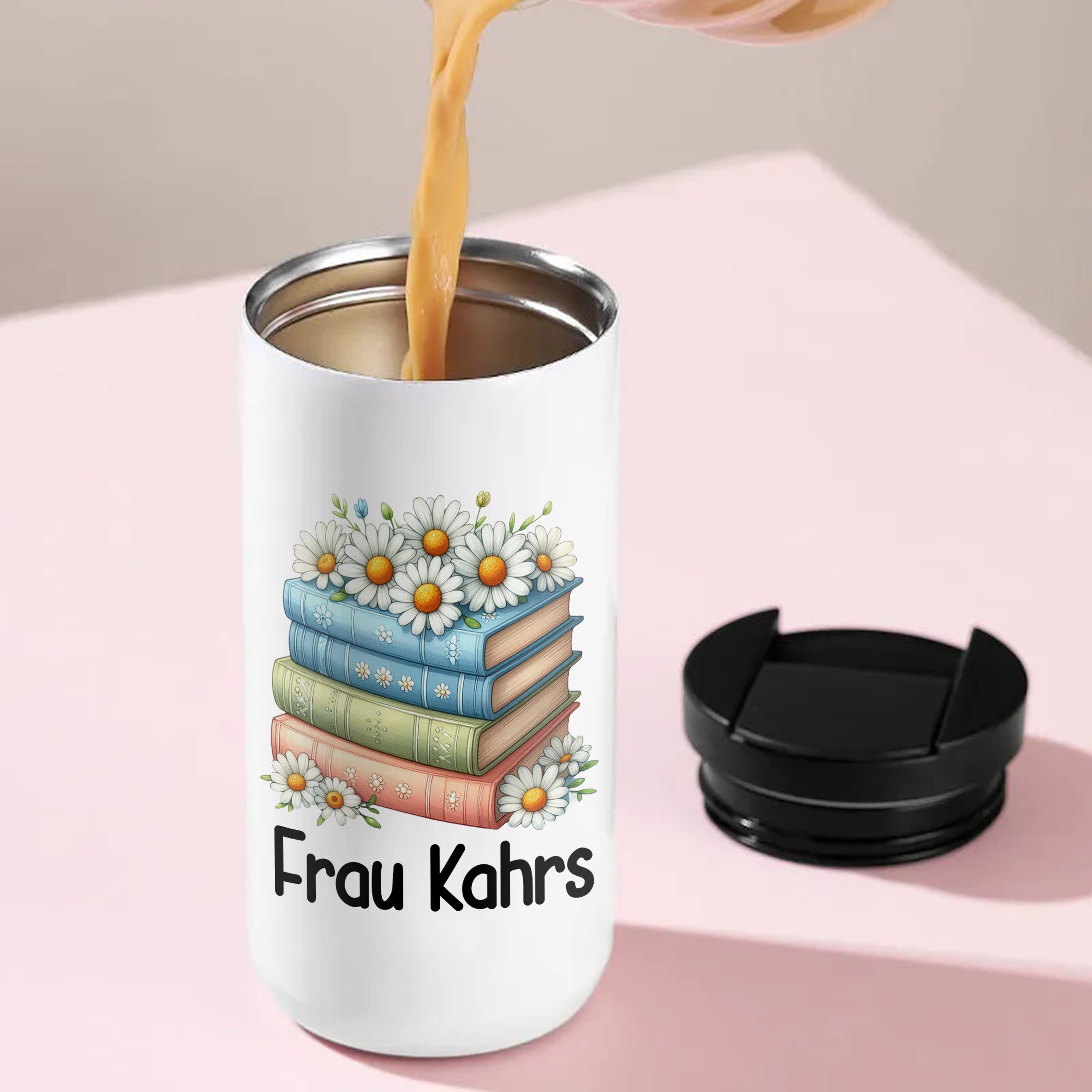 Kaffeebecher Thermo mit Bücher-Motiv