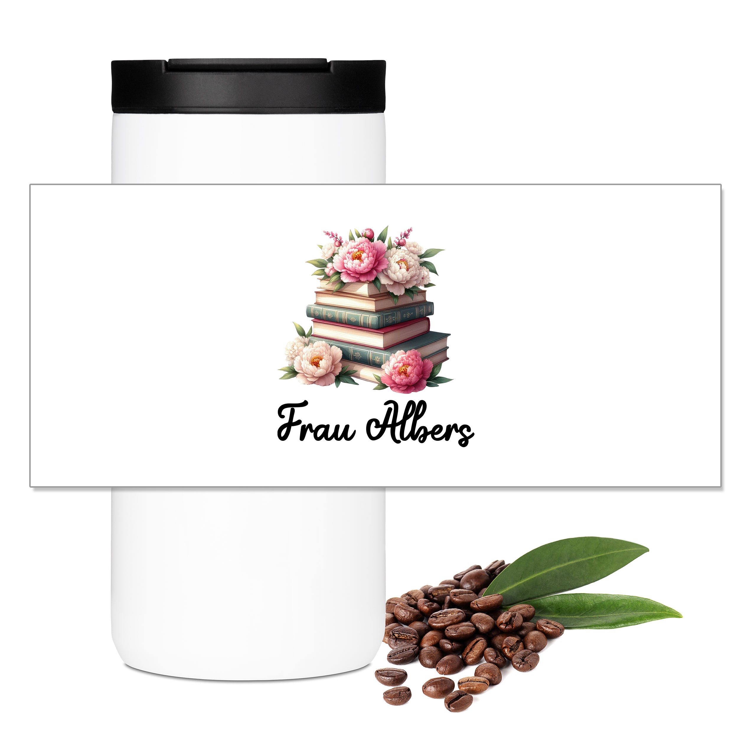 Kaffeebecher Thermo mit Bücher-Motiv