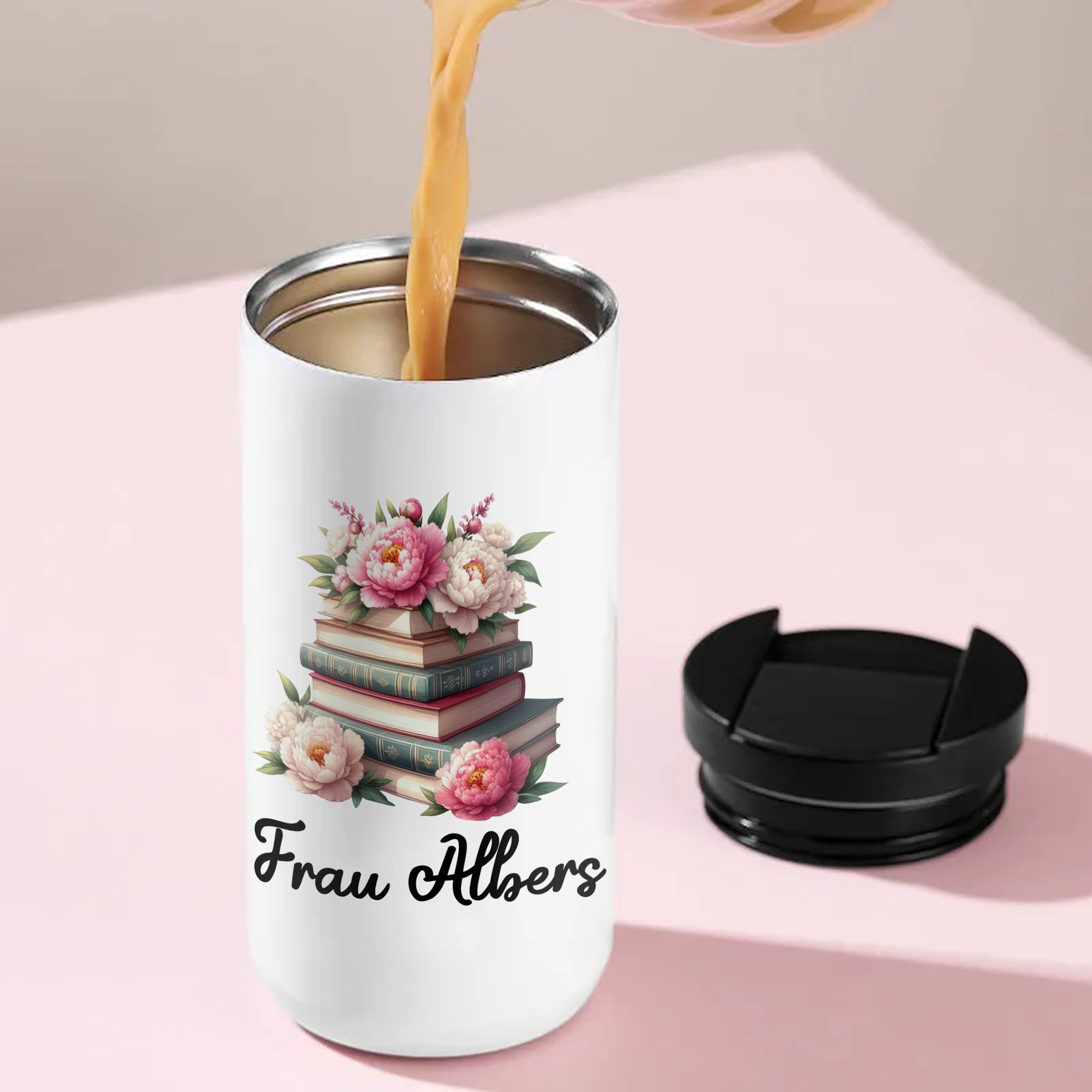 Kaffeebecher Thermo mit Bücher-Motiv