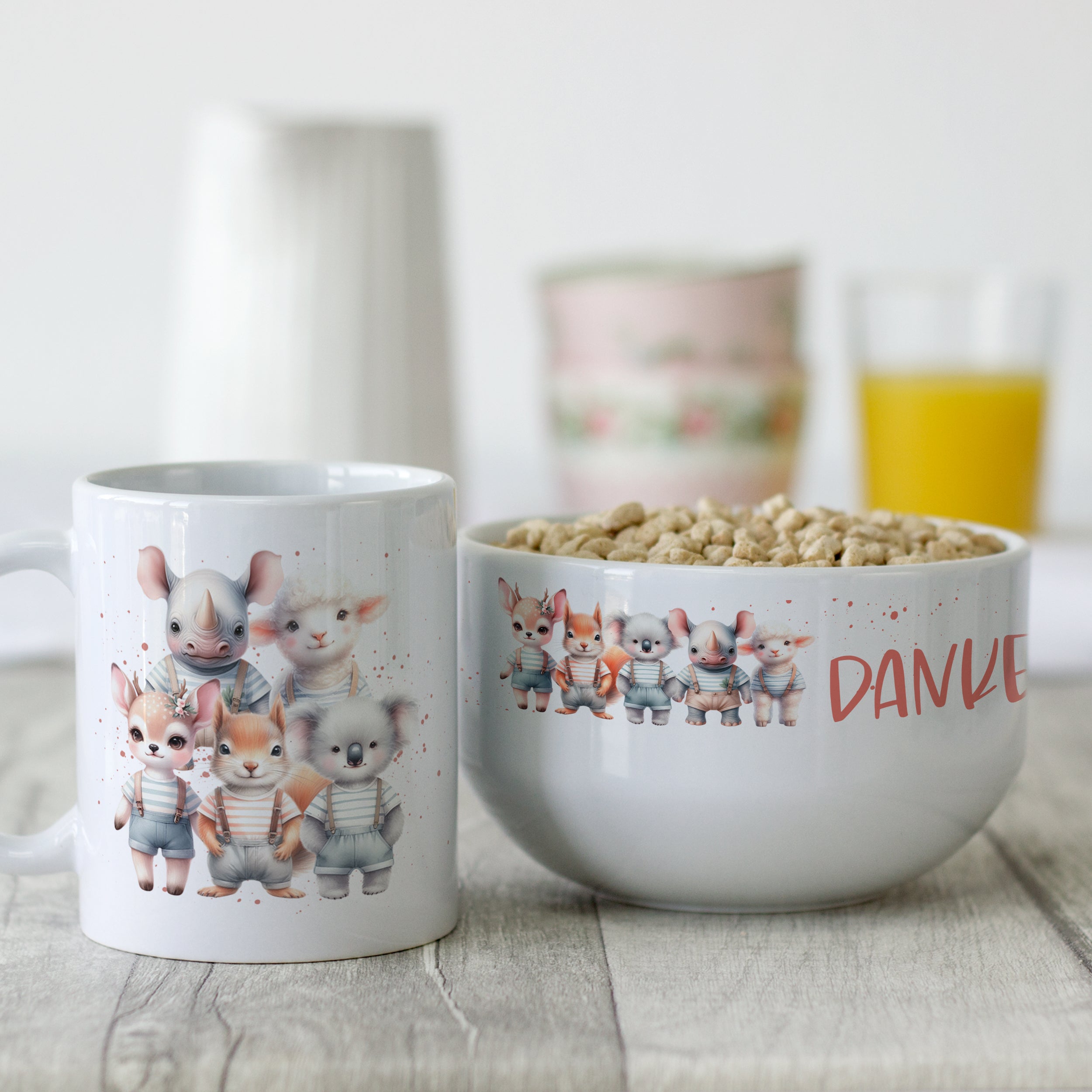 Frühstücksset mit süßen Tierchen - Für fröhliche Morgenstunden