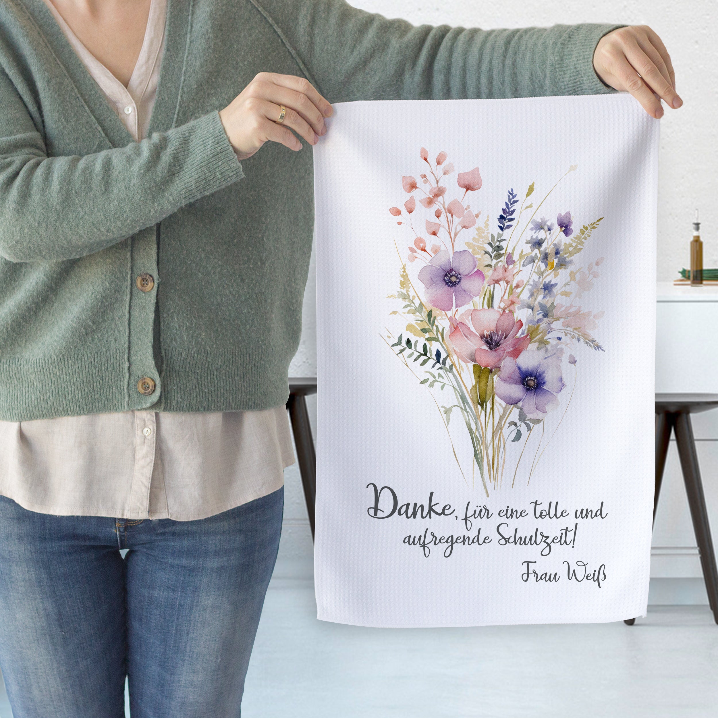 Geschirrtuch mit Blumenmotiv - Danke für die schöne Zeit