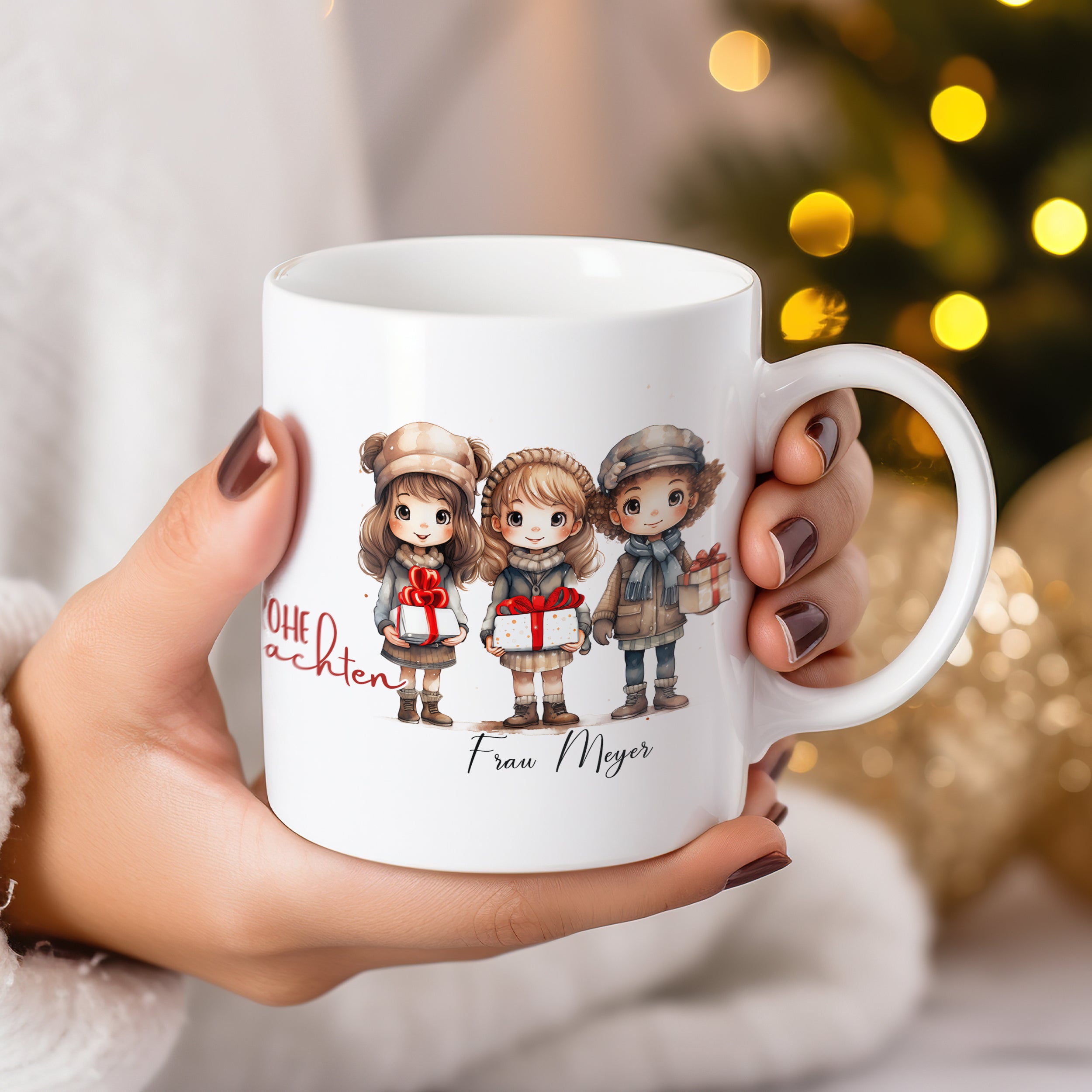 Weihnachtstasse mit fröhlichen Kindern