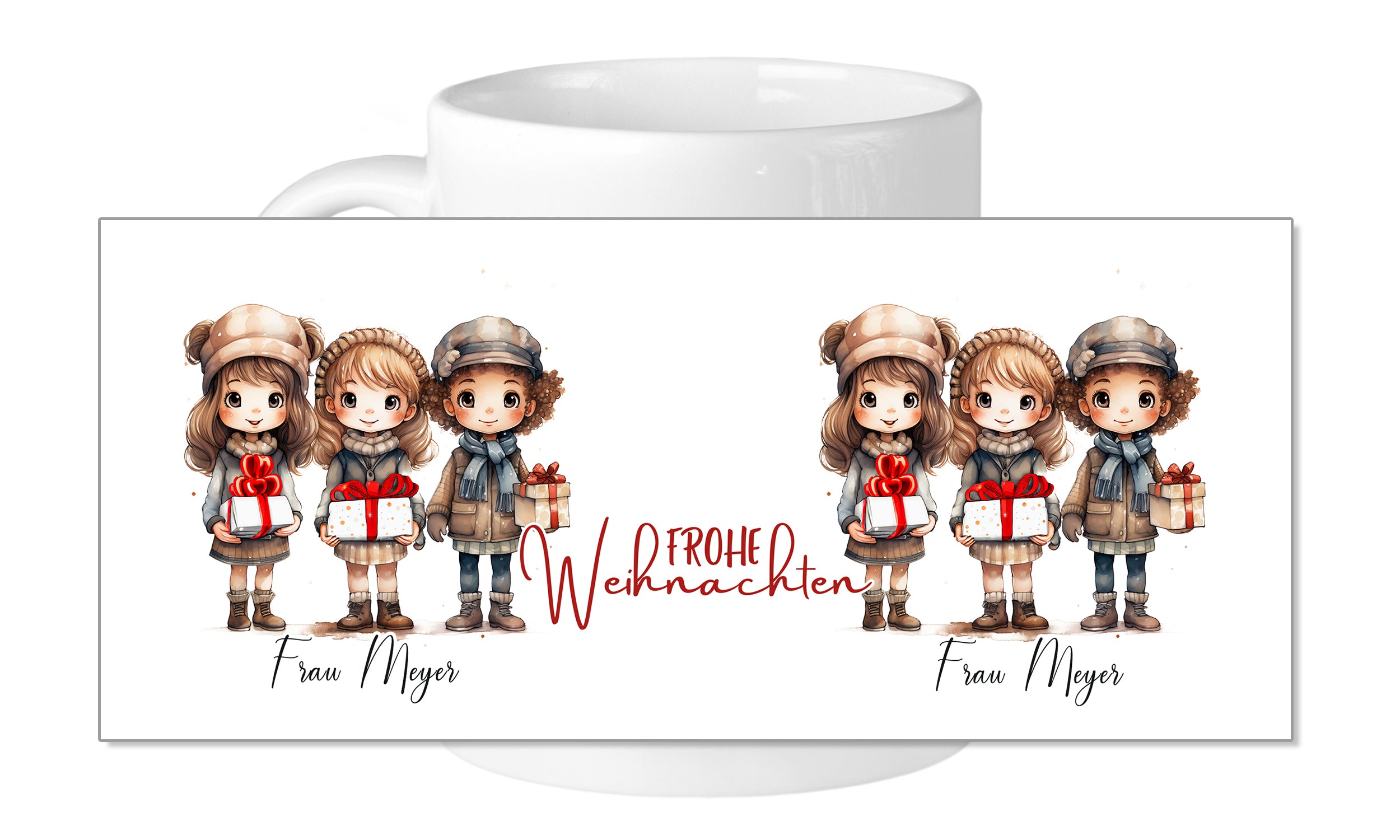 Weihnachtstasse mit fröhlichen Kindern