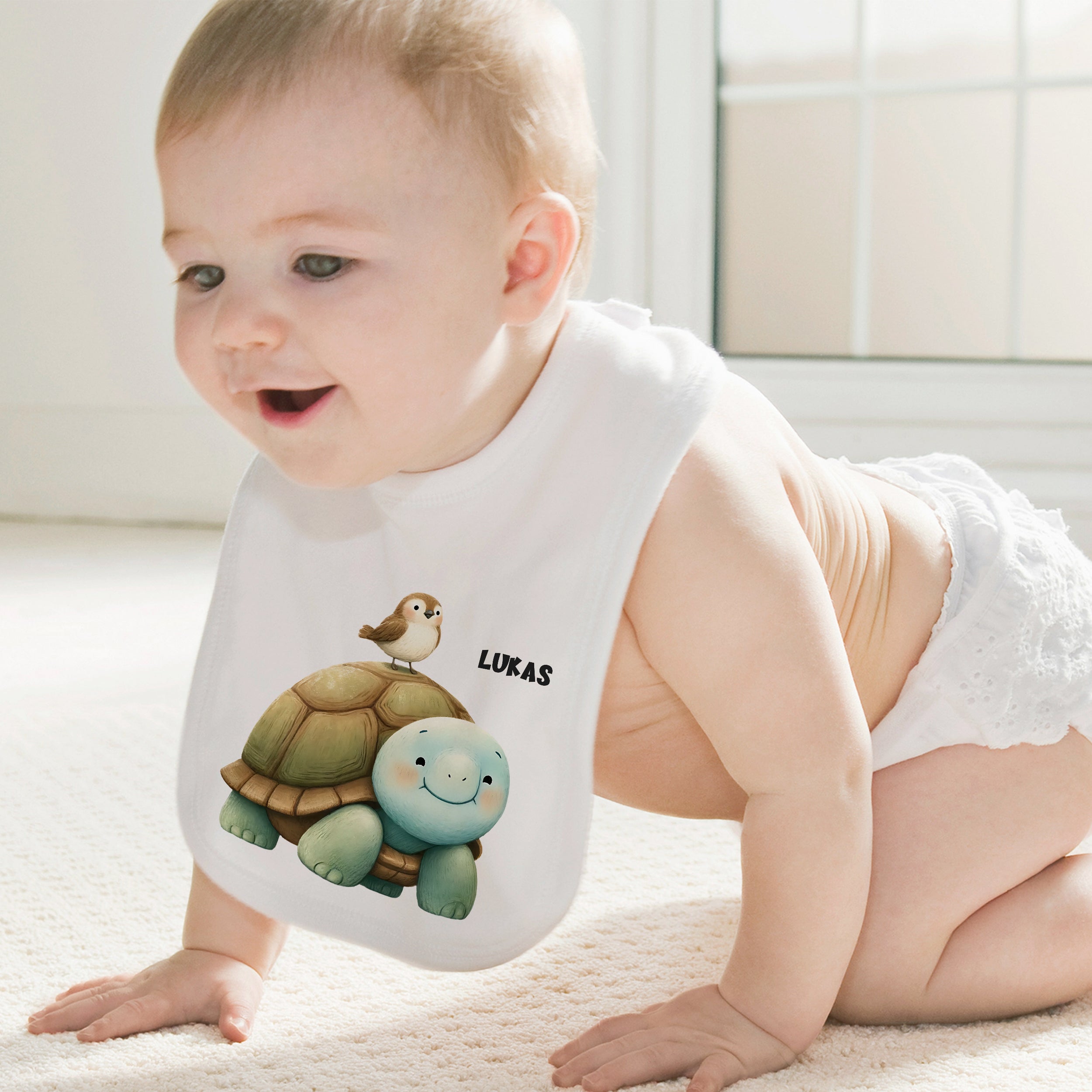 Lätzchen mit Schildkröte und Vogel