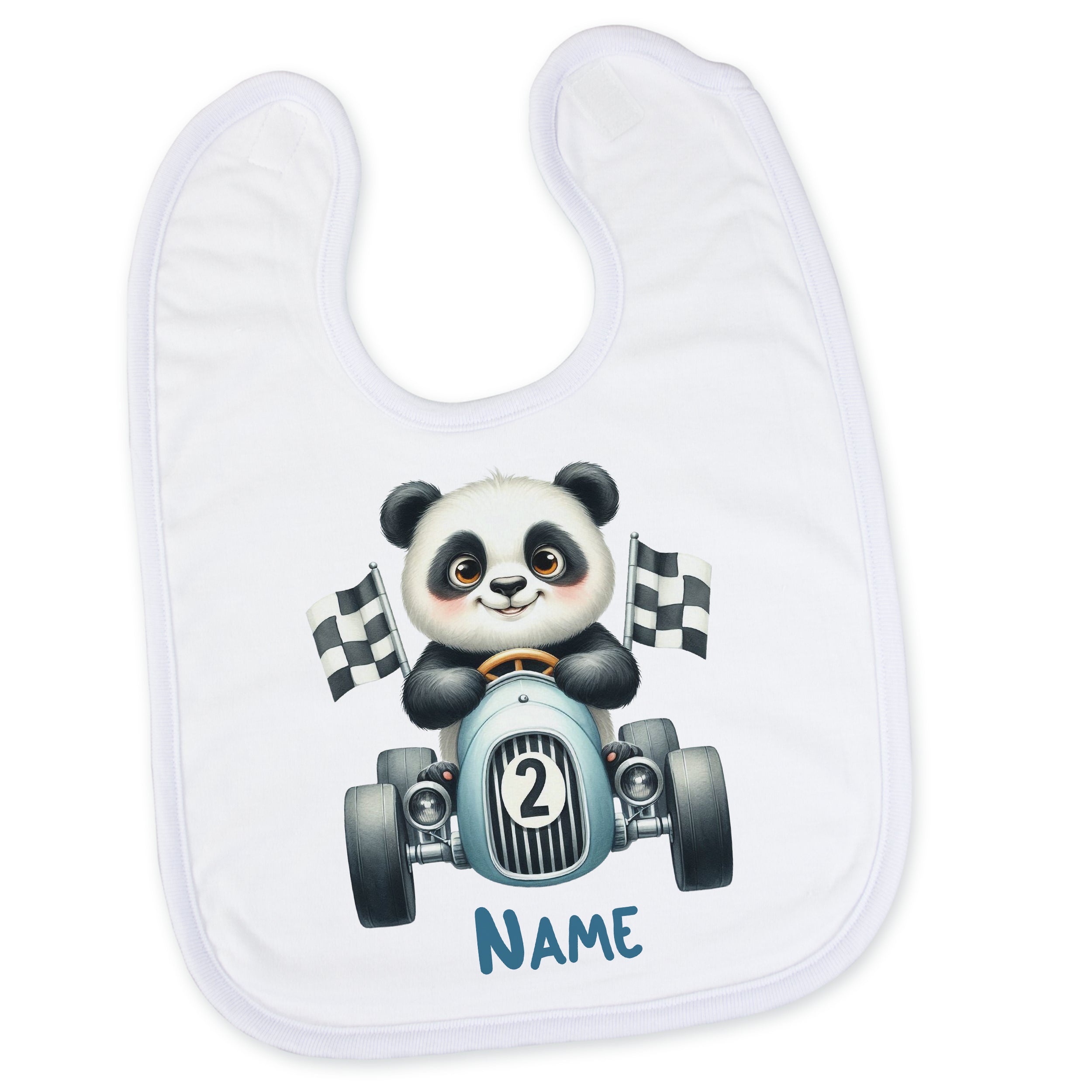 Baby Lätzchen Panda im Rennauto