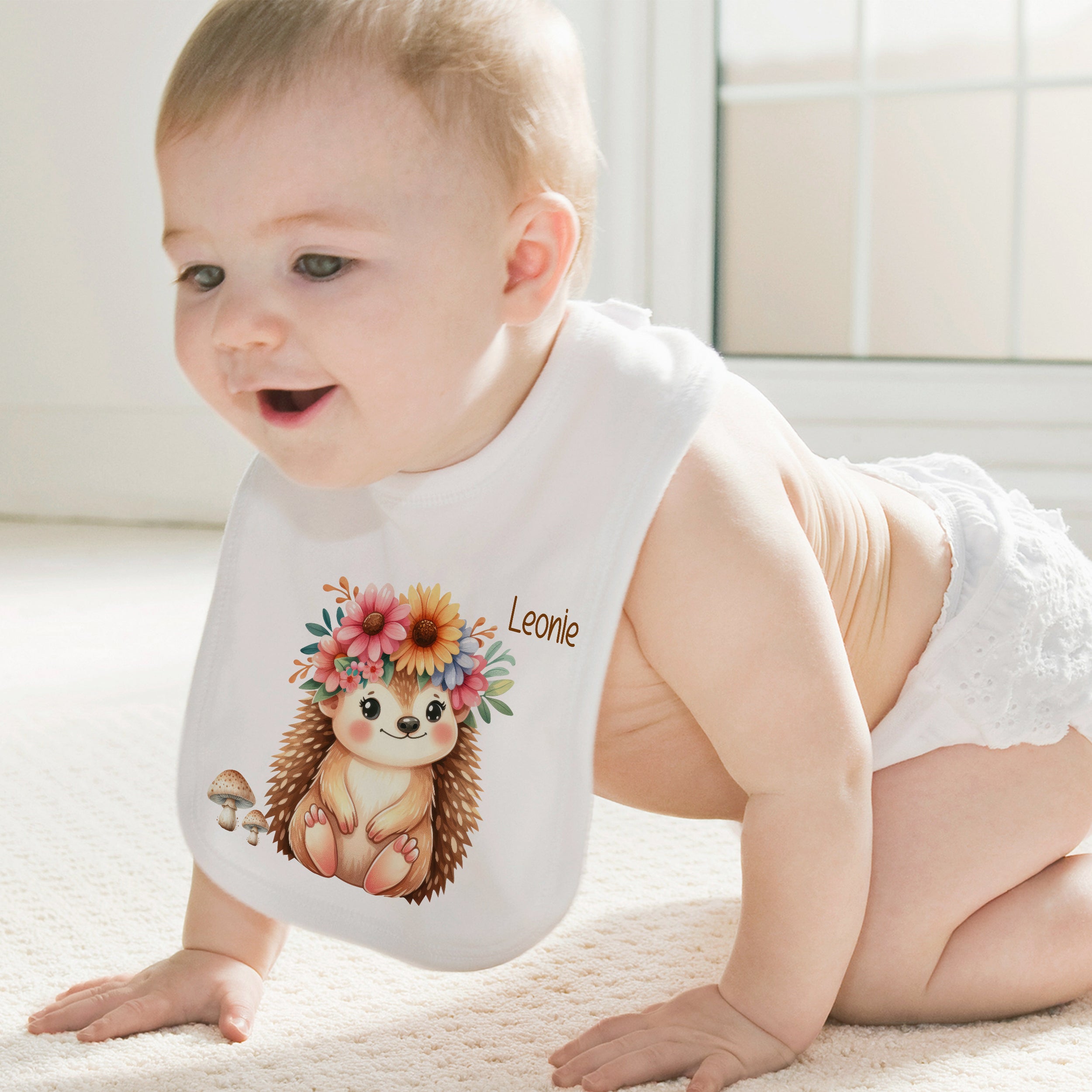 Baby Lätzchen Igel mit Blumen