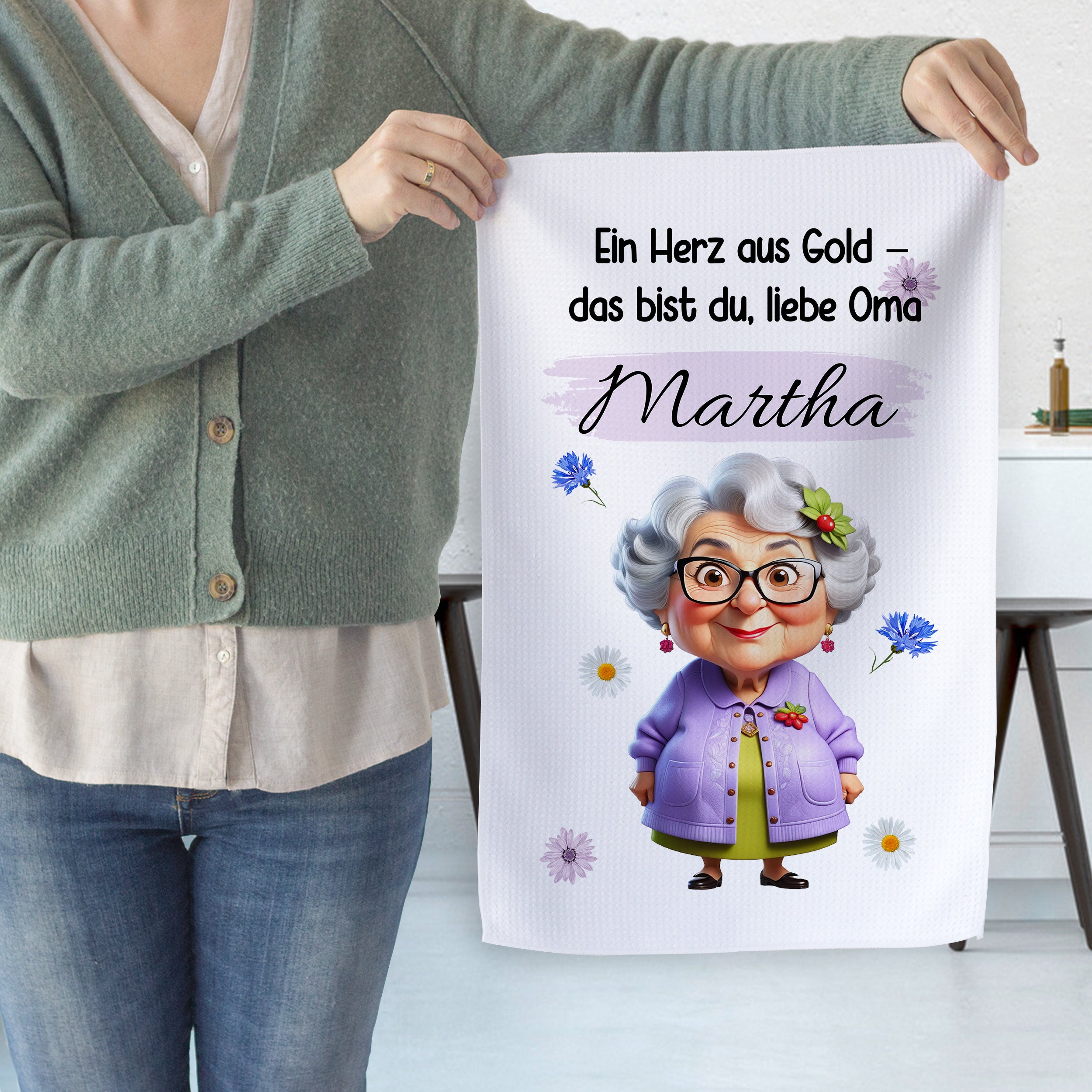 Geschirrtuch Oma Martha - Ein Herz aus Gold für die beste Oma