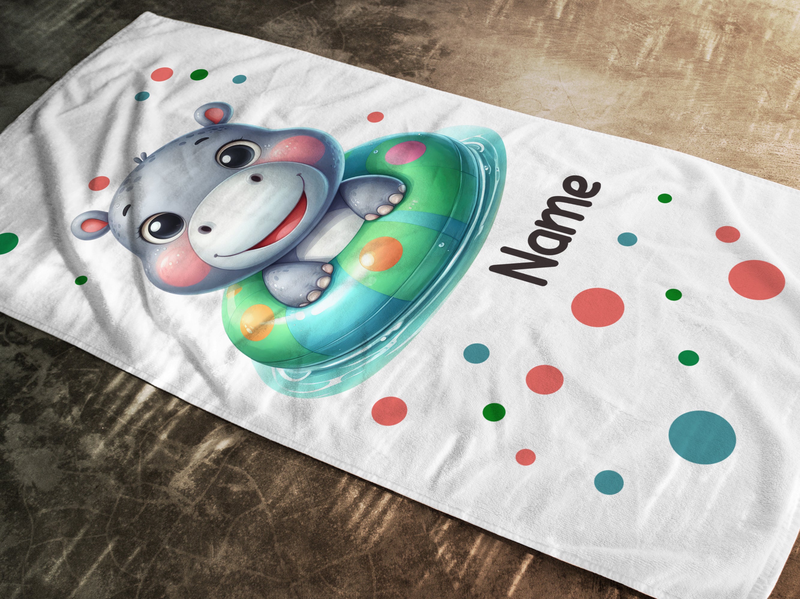 Poolparty Handtuch mit niedlichem Nilpferd