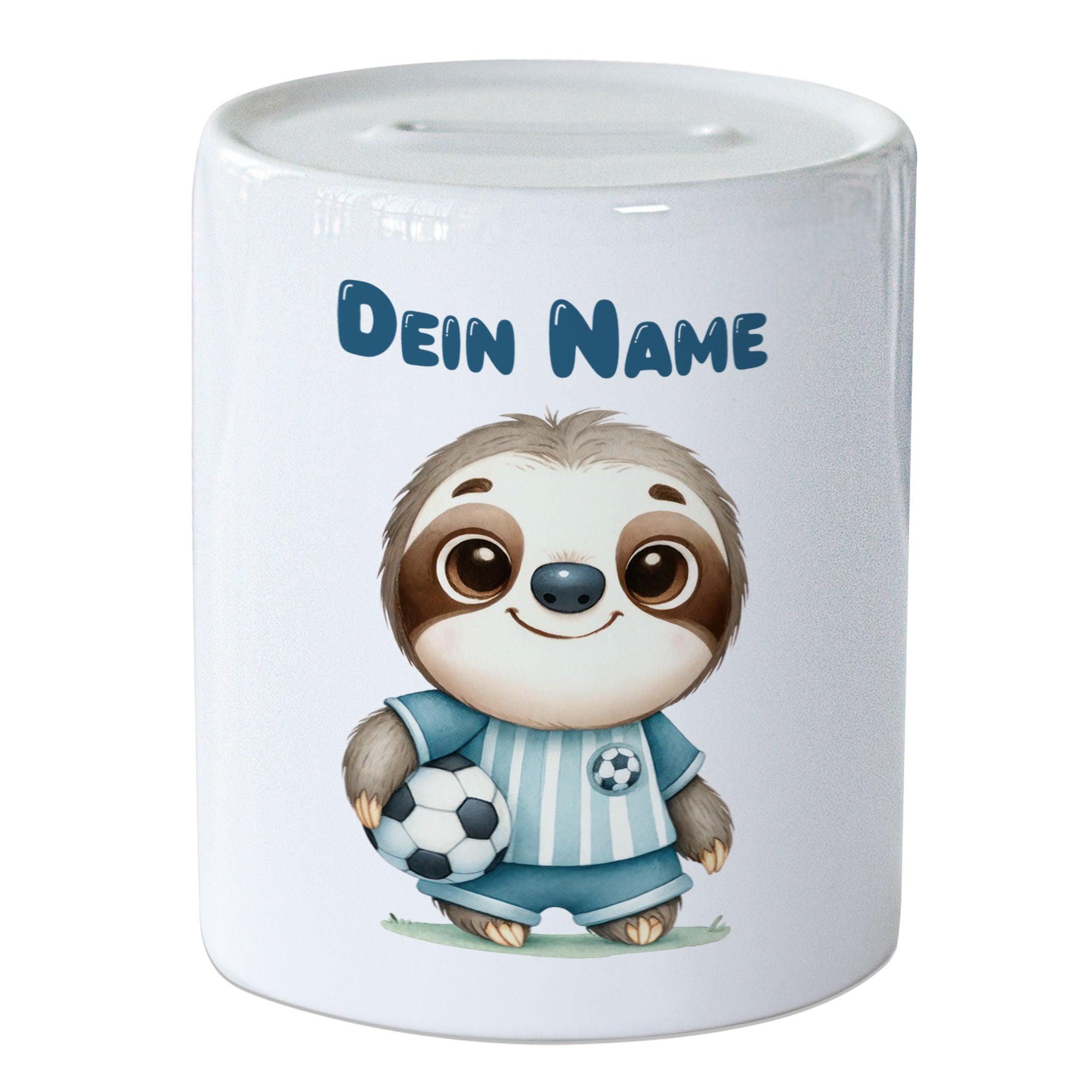Spardose mit niedlichem Faultier - Für kleine Fußballfans
