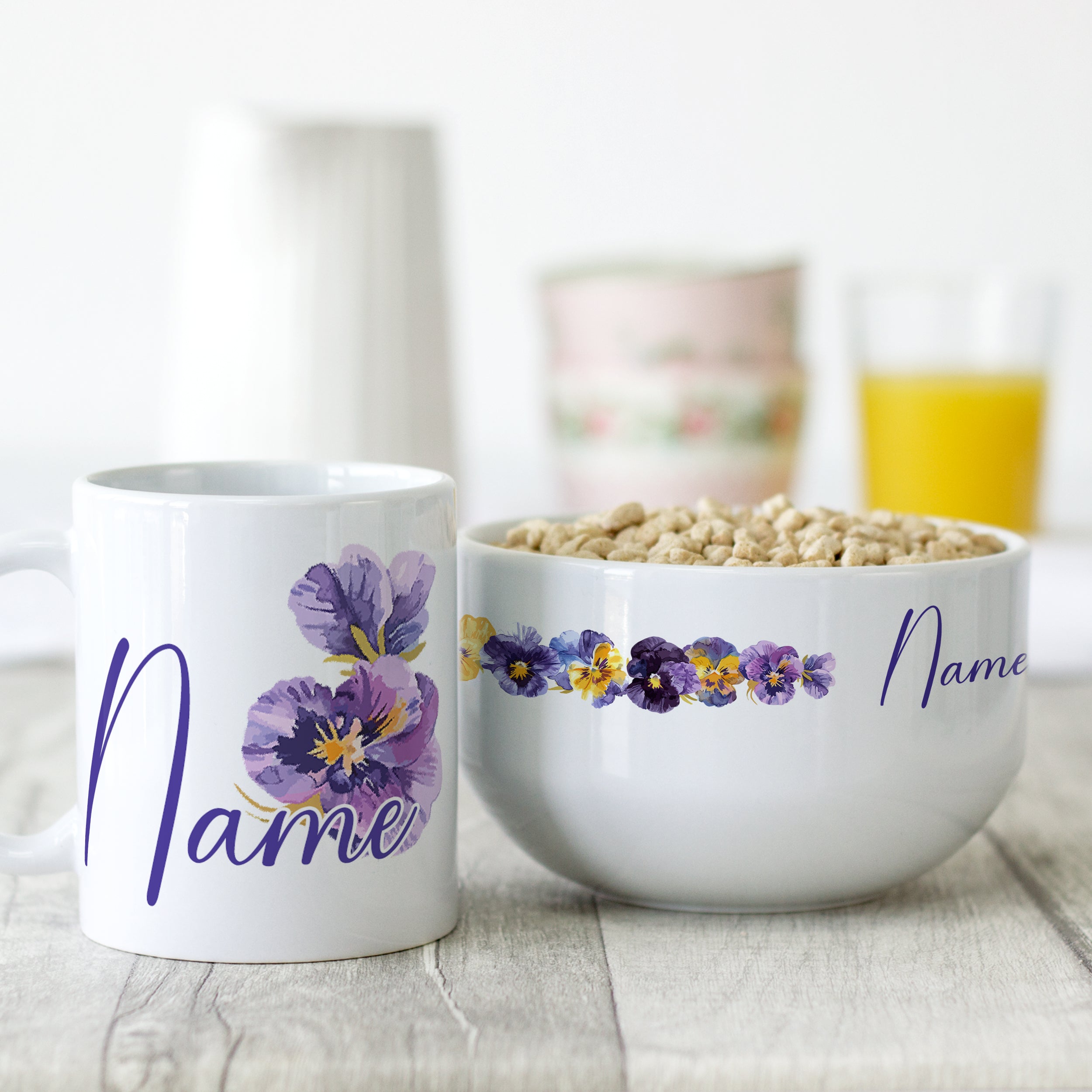 Set Müslischale mit Tasse -Veilchen