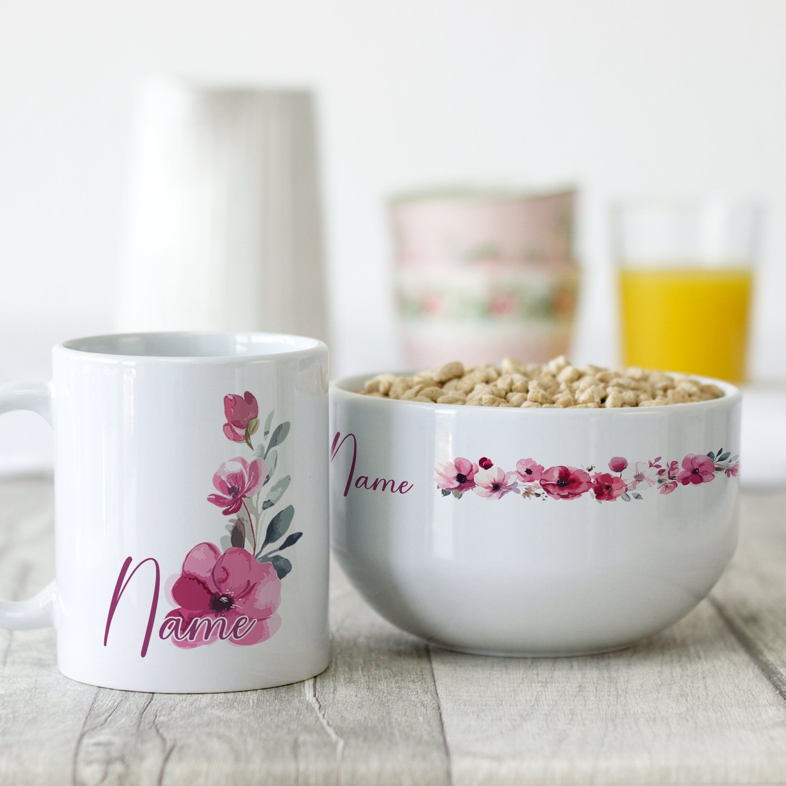 Set Müslischale mit Tasse - Blumen