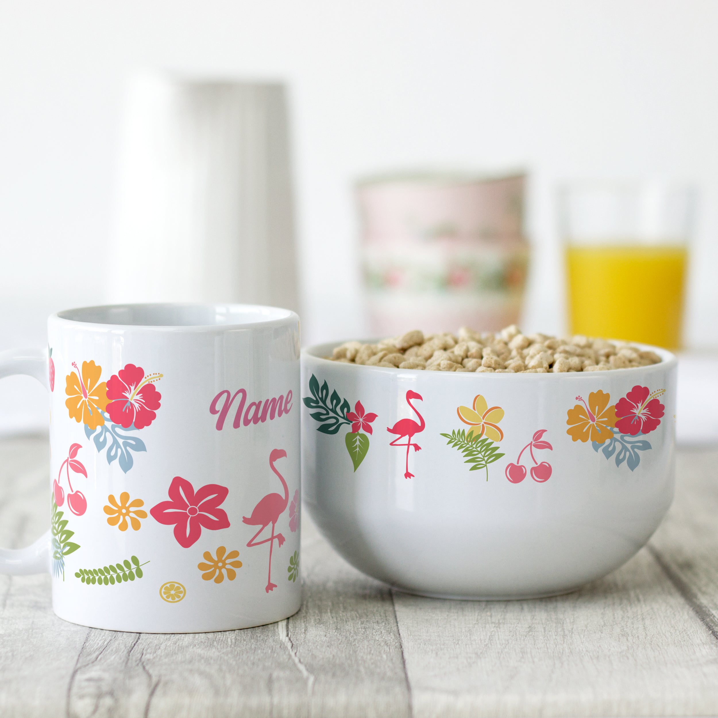 Set Müslischale mit Tasse - Flamingo