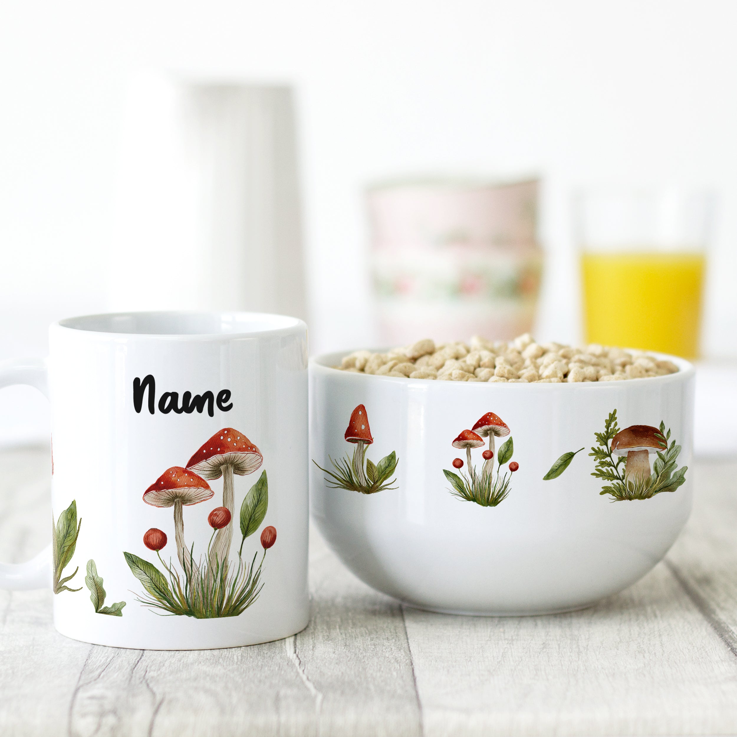 Set Müslischale mit Tasse Pilze