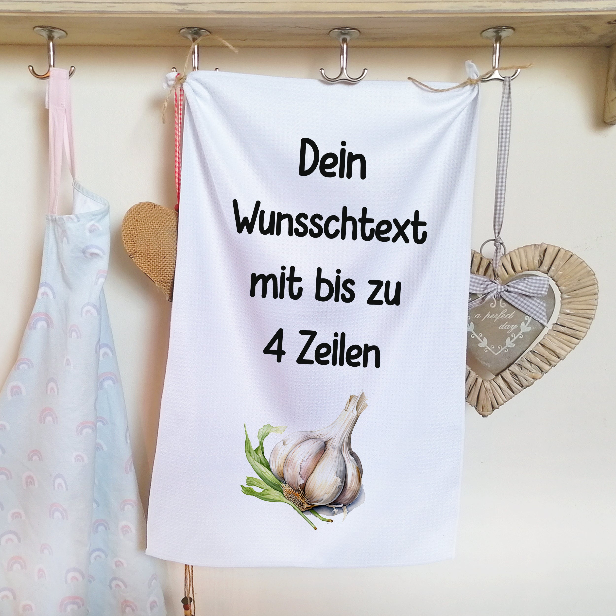 Geschirrtuch Knoblauch - Wunschtext bis zu 4 Zeilen