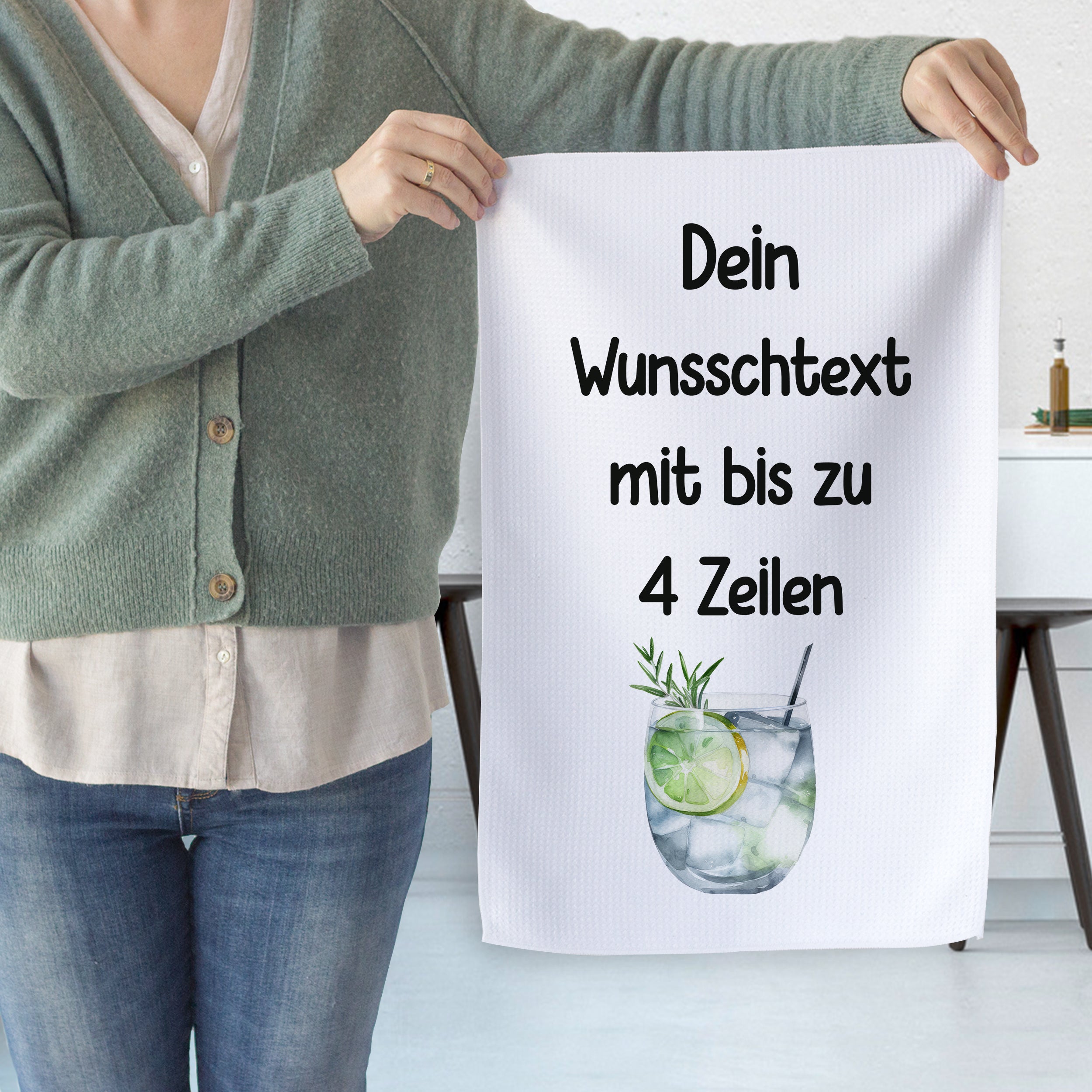 Geschirrtuch Gin Tonic mit Wunschtext bis 4 Zeilen