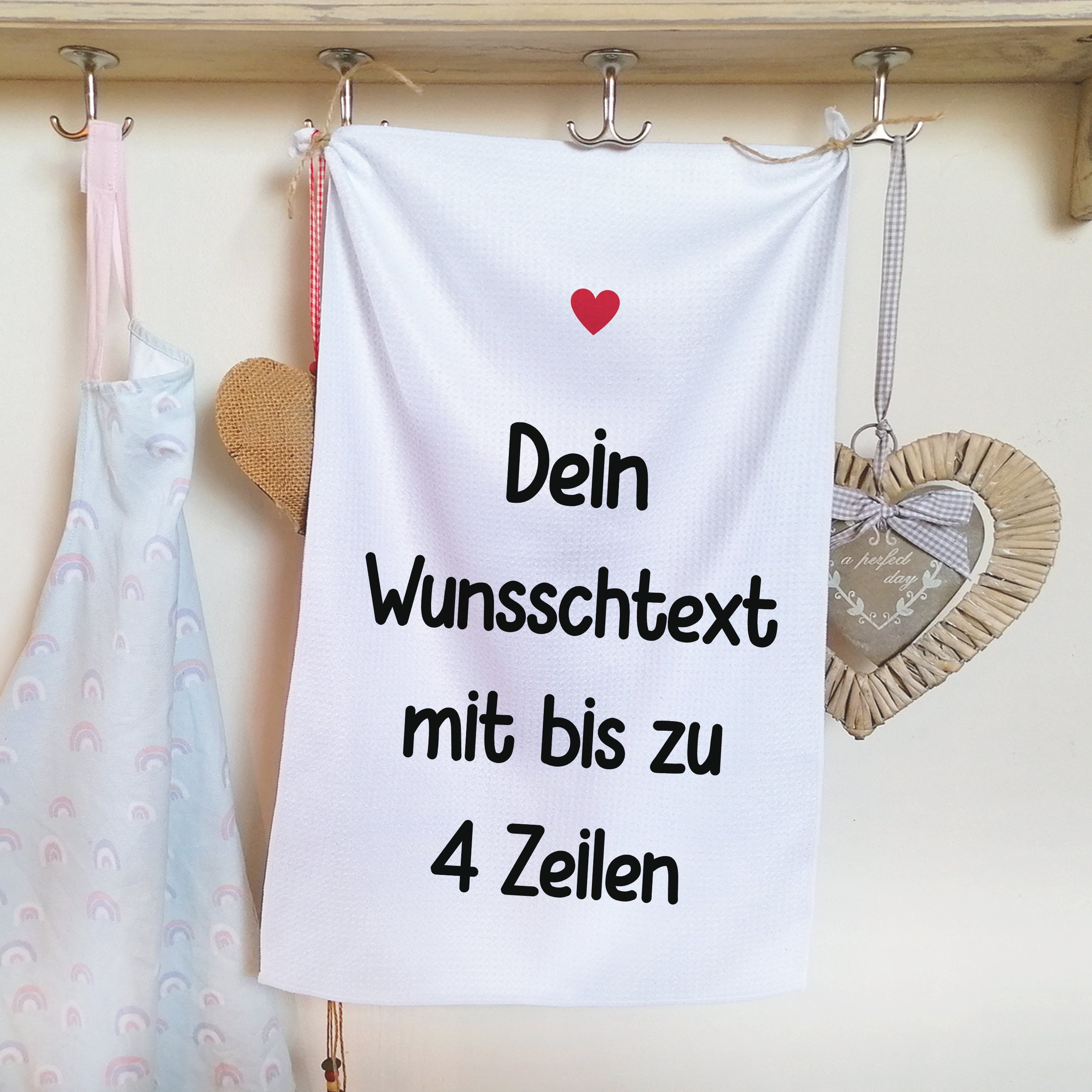 Geschirrtuch mit Wunschtext & Herz