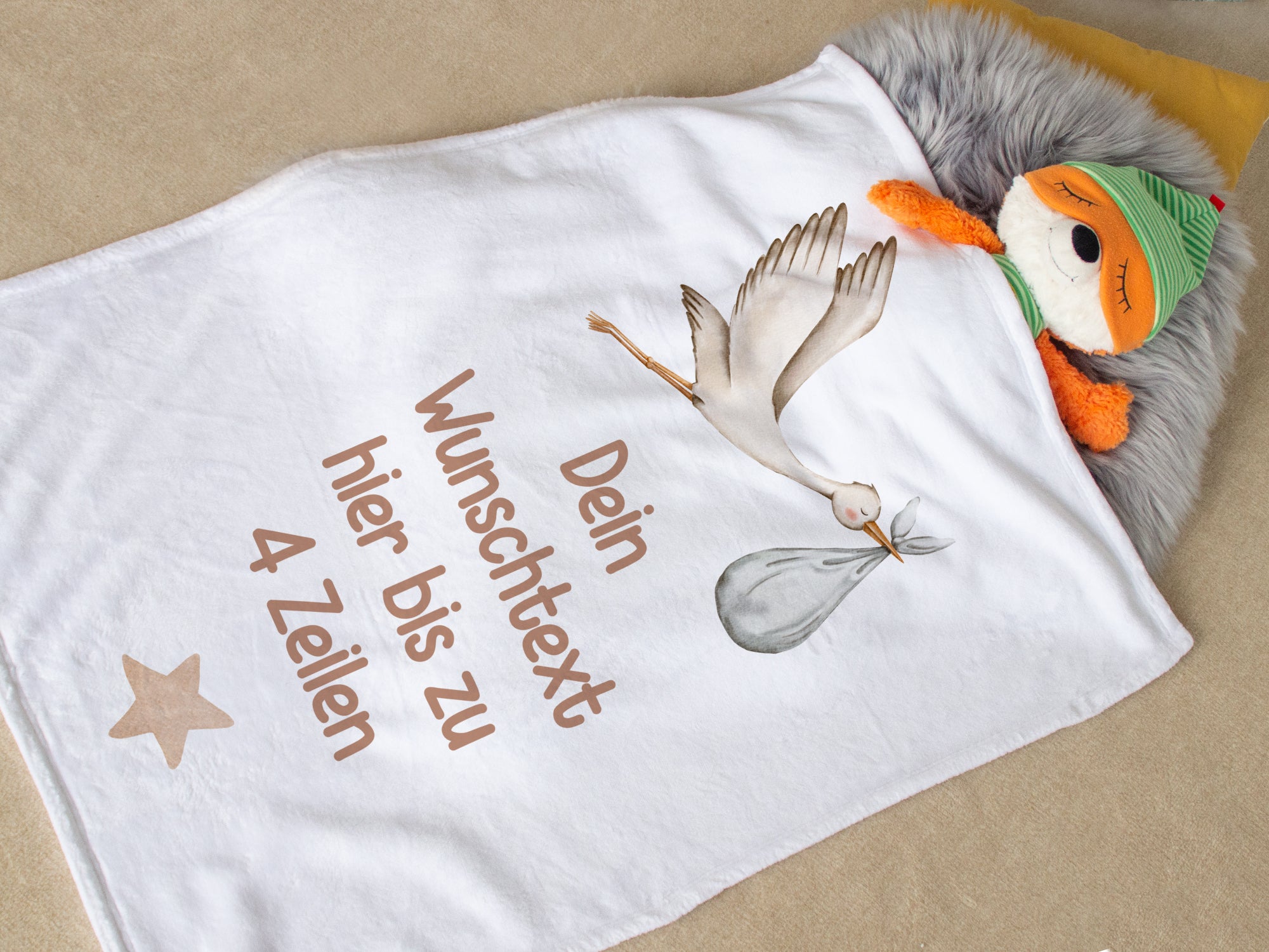 Babydecke mit Storch - Willkommen, kleines Wunder!