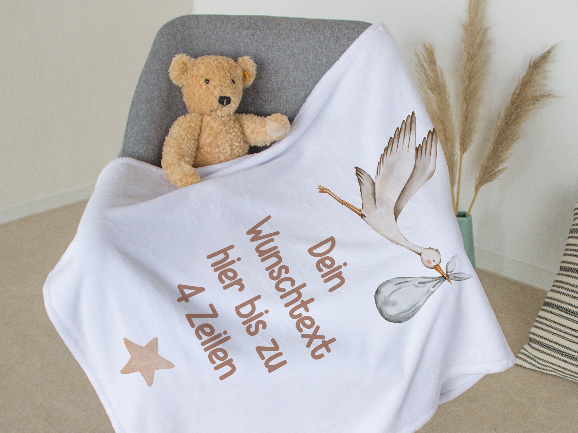 Babydecke mit Storch - Willkommen, kleines Wunder!