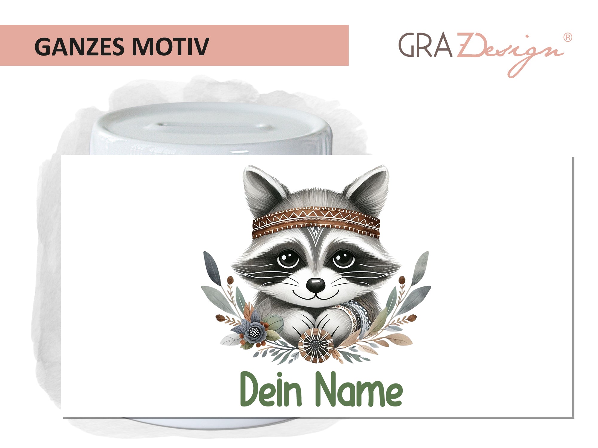 Spardose Waschbär mit Federn