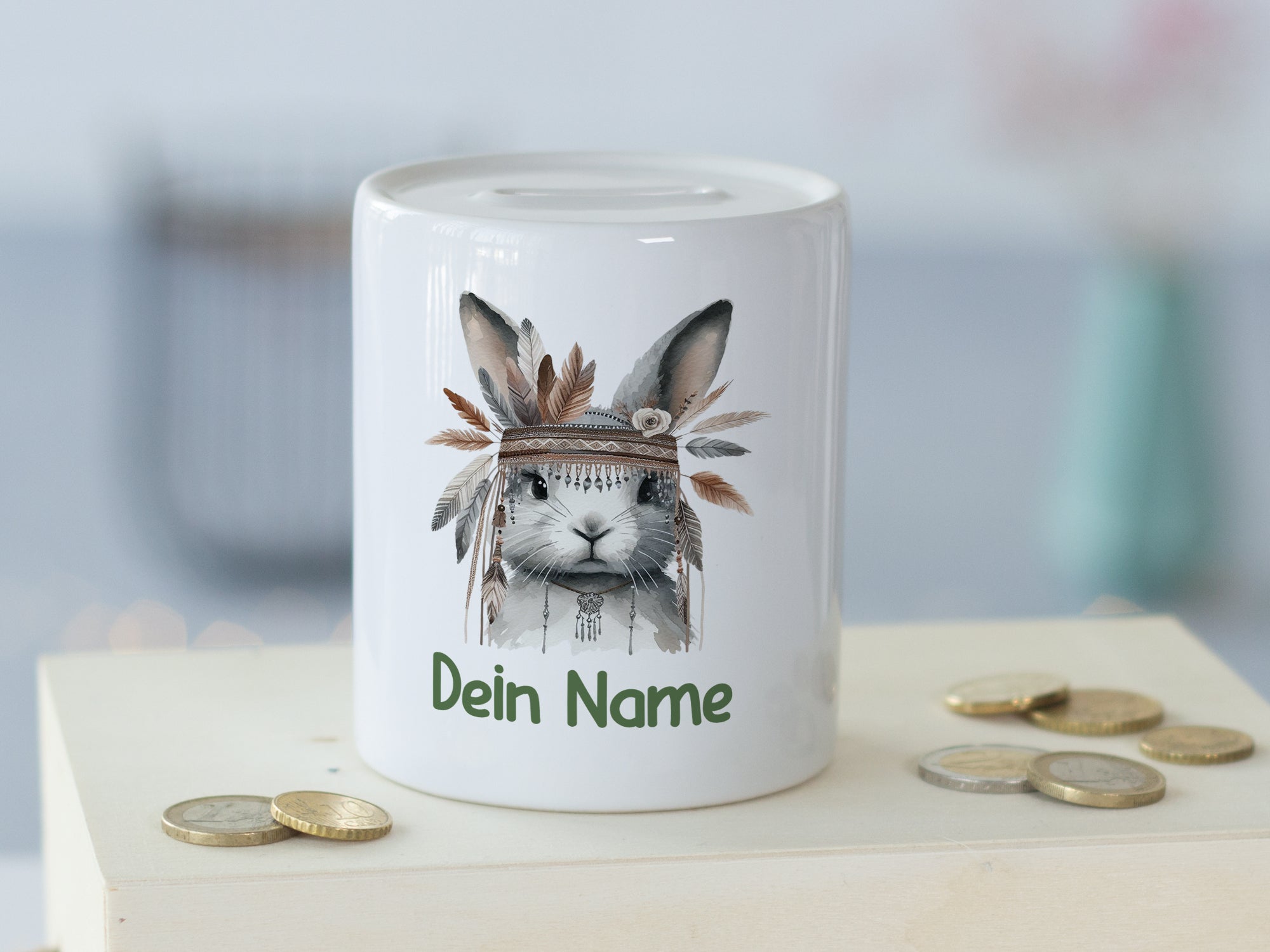 Spardose Hase mit Federn