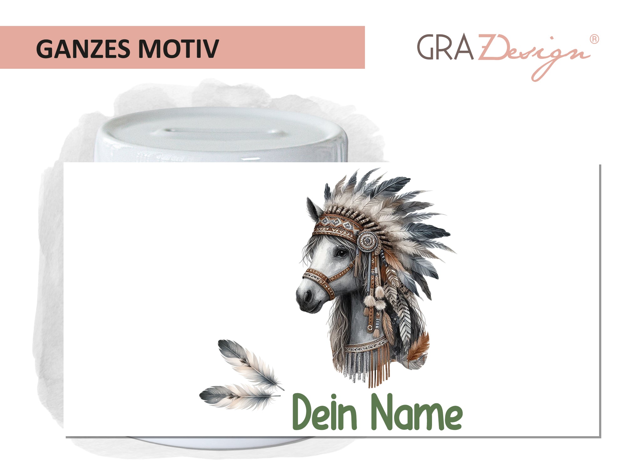 Spardose Pferd mit Federn