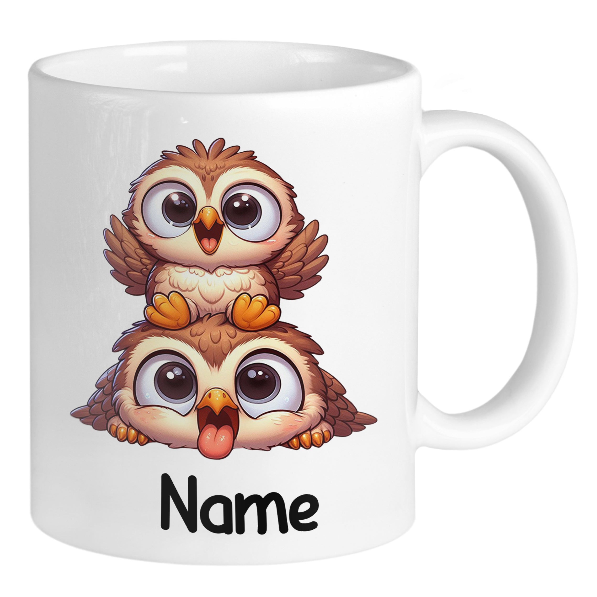 Tasse mit zwei süßen Eulen